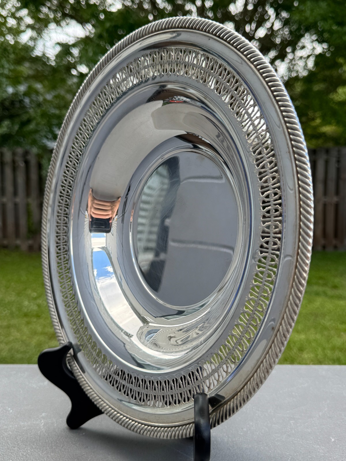 Wm. Rogers & Son 835 Silverplate 12″ Bowl Pierced/Lattice Band Rope-style Border