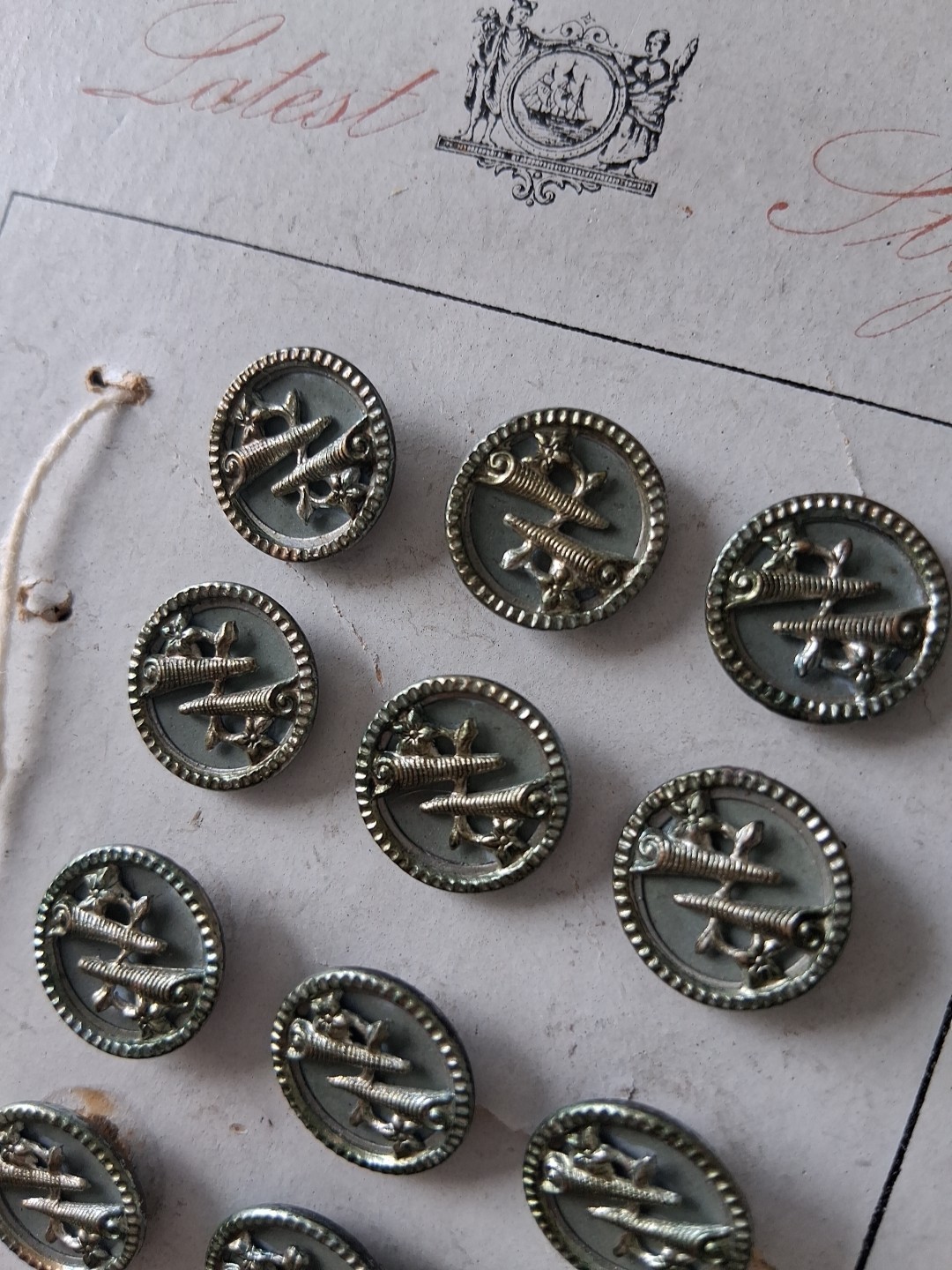 Antique Shank Embossed Metal Brassy Meral Buttons New Count of 18