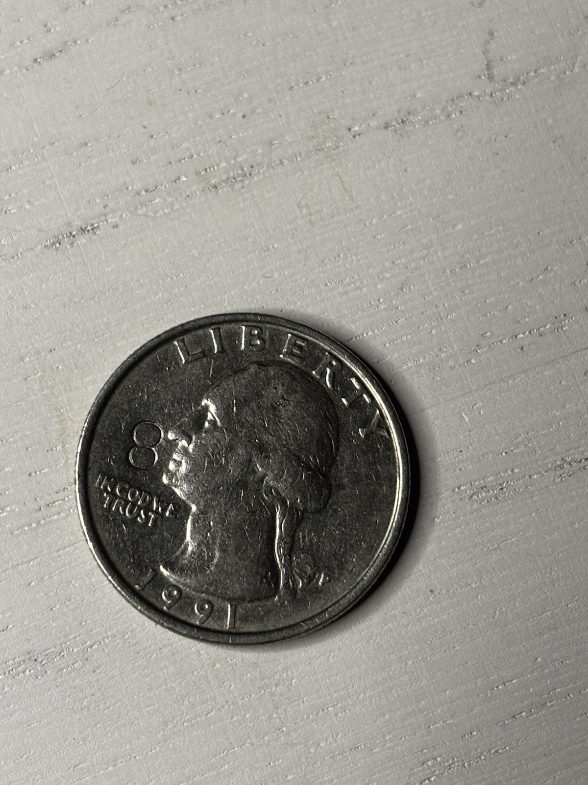 1991 P Washington Quarter, With Errors, In Cod We Trust.