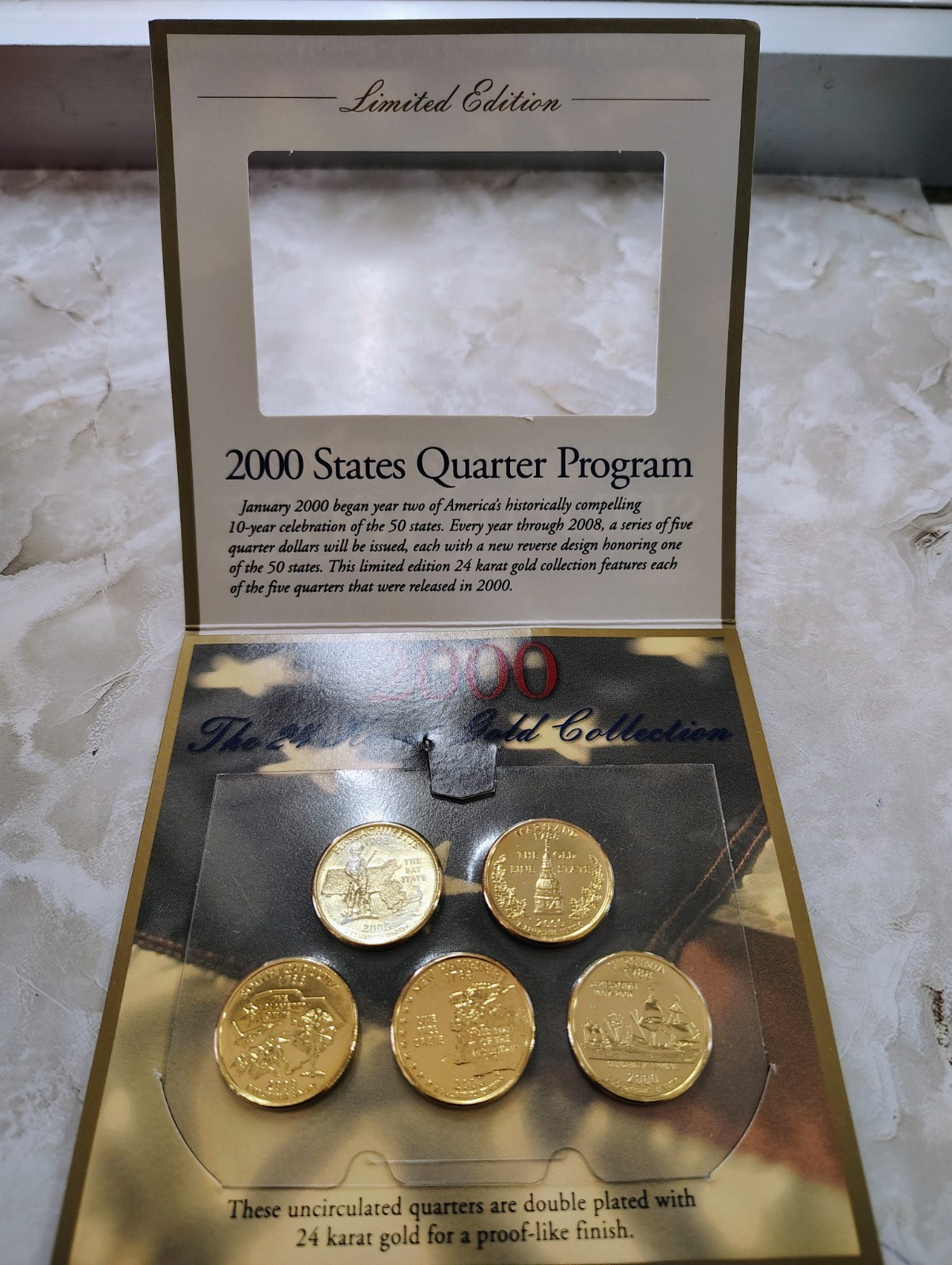 2000 24 KARAT GOLD COLLECTION UNCIRCULATED QUARTERS SetOf5+ HISTORY~SPECIAL LTED