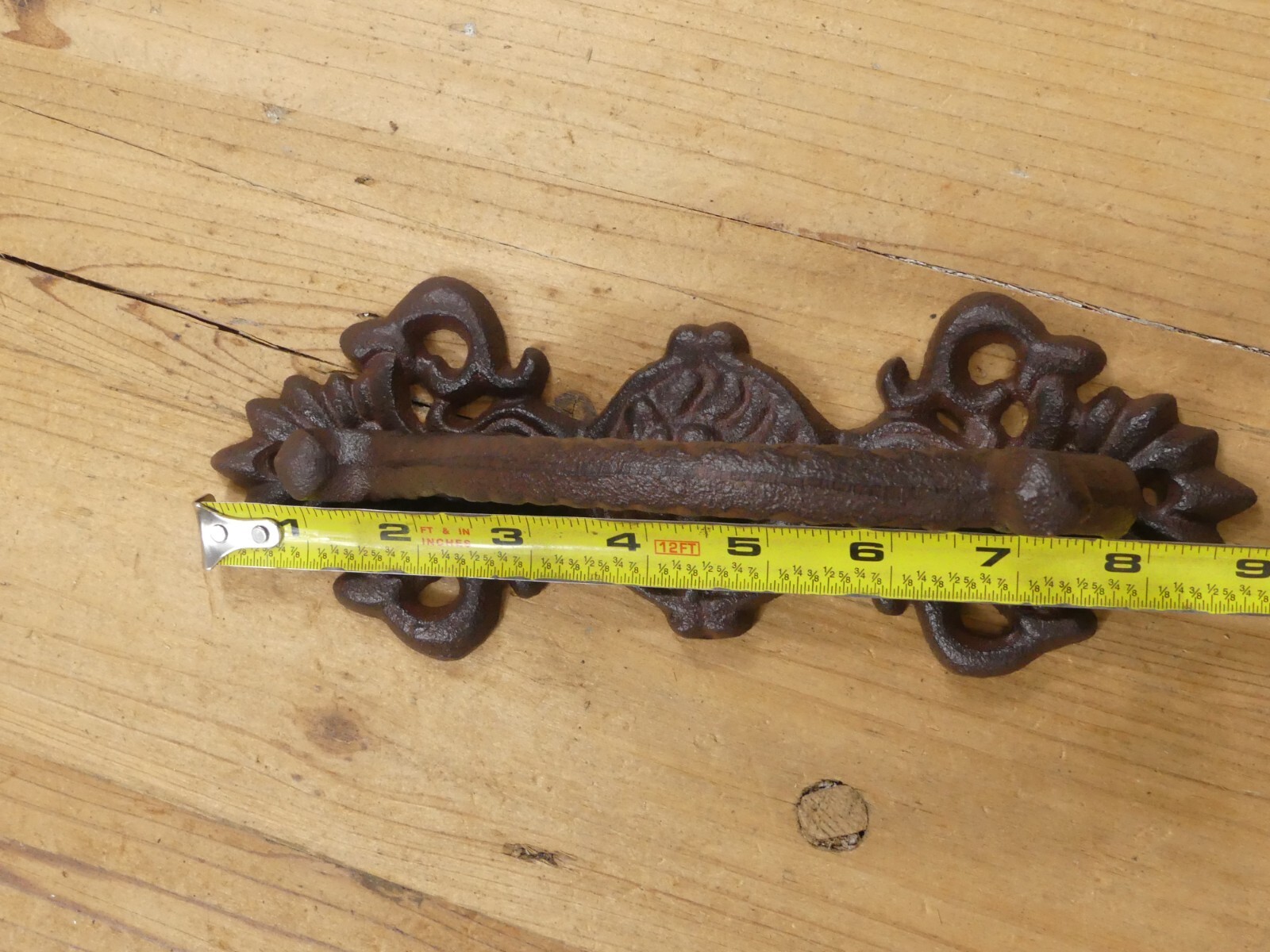 2 LARGE HANDLES RUSTIC CAST IRON BARN DOOR HANDLES SHED GATE PULLS FANCY 8 1/2″
