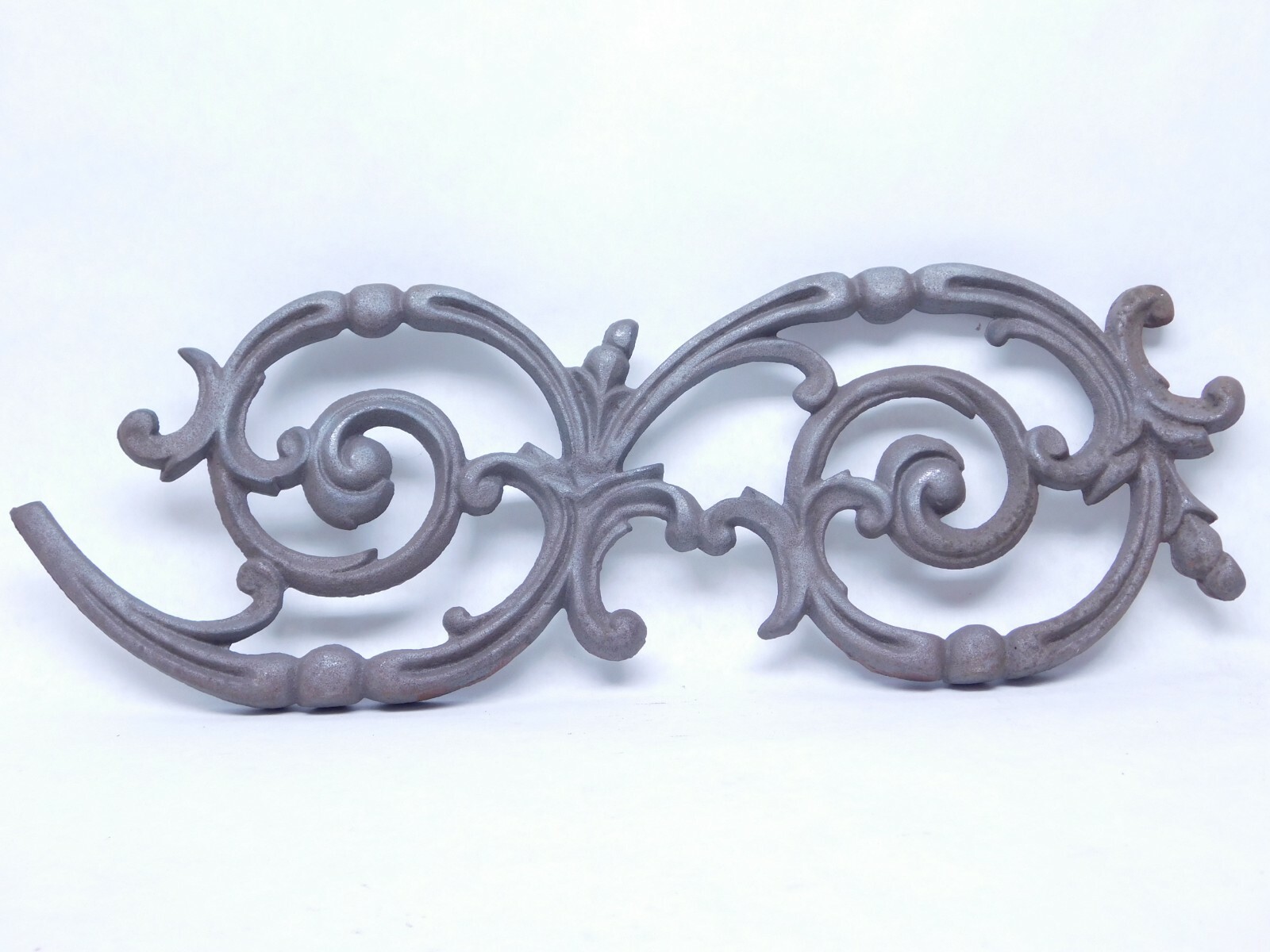Vintage Pediment Cast Iron Scroll Curve Spiral Wall Decor Art Panel 20″ x 7″ SI