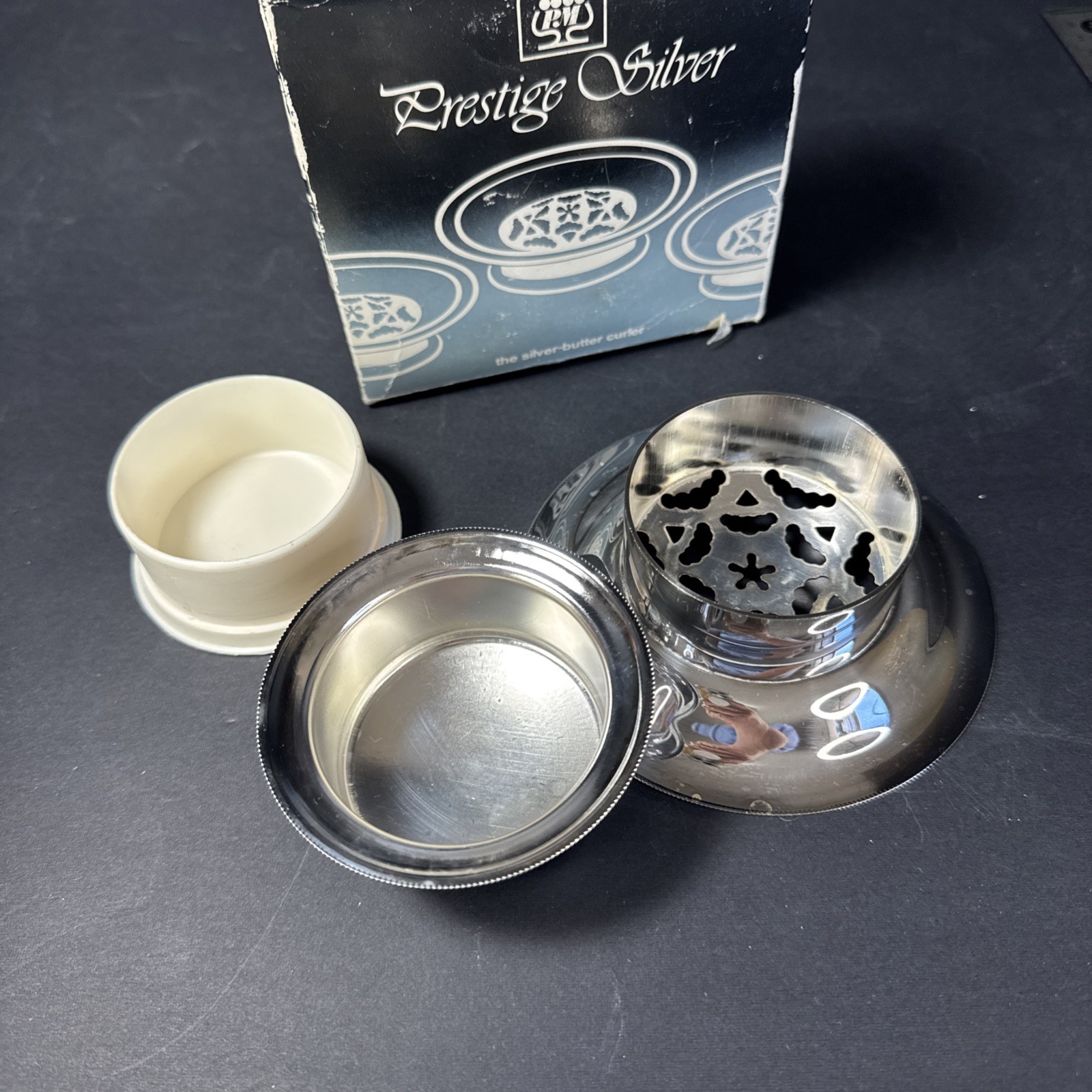 Prestige Vintage Silver Butter Curler 3-Pc Press Made In ITALY in Original Box