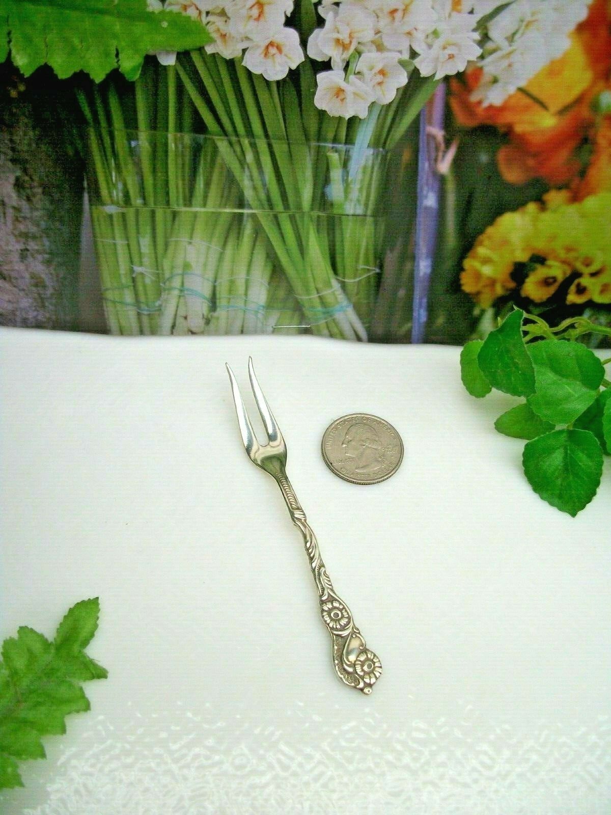 Nils Johan NIJ4 Silverplate 2 Tined 4″ Lemon Cocktail or Pickle Fork SWEDEN