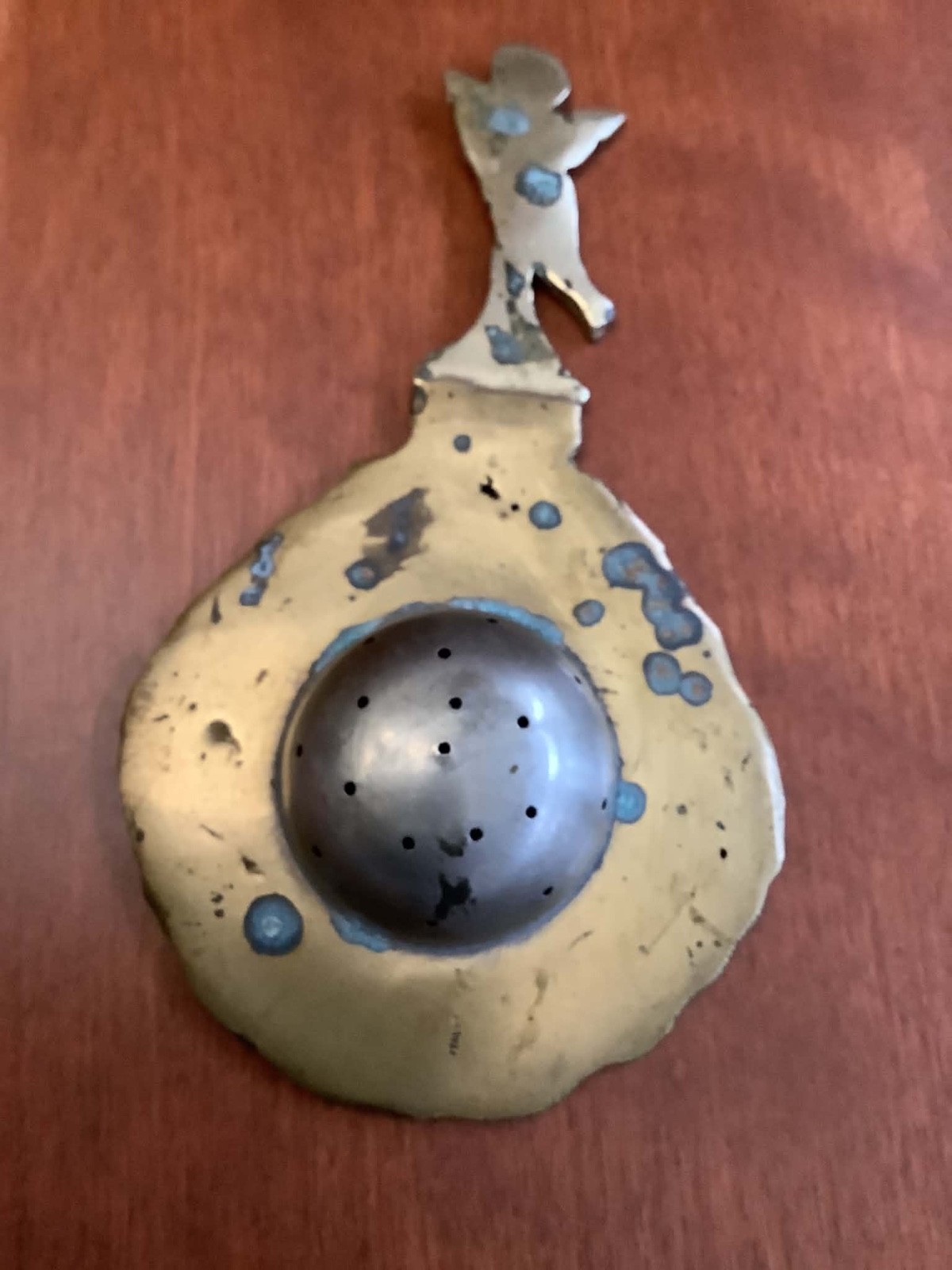 Antique Ornate Early 1900s Italian Brass & Silver Tea Strainer Cherubs Gorgeous