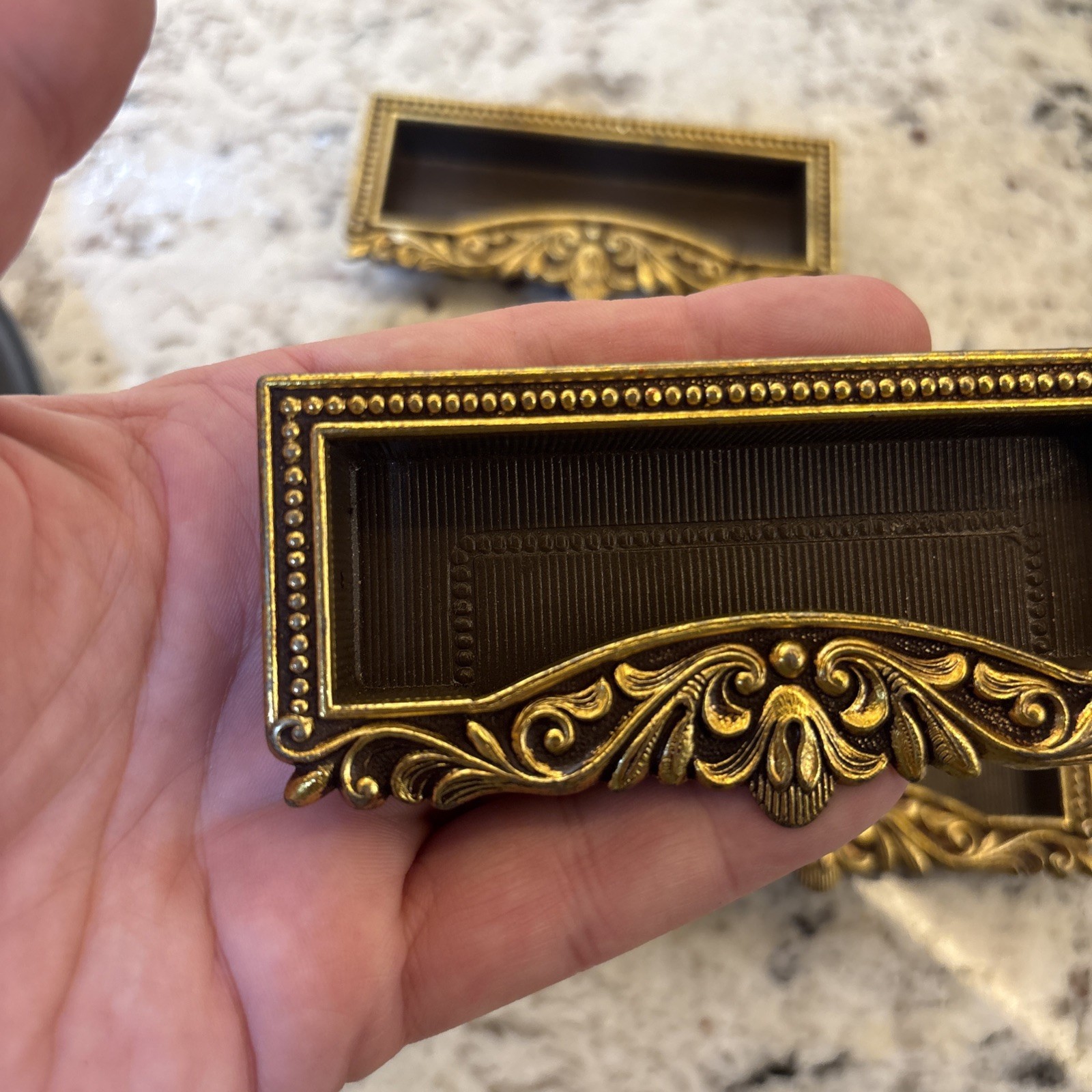 8 VTG Vcr Italy Brass Label Holder Drawer Pull French Provincial Rococo Hardware