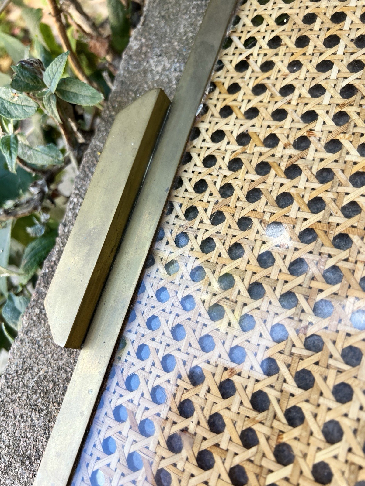 Vintage Mid Century Brass Lucite Rattan serving tray Montagnani Italy 1970s Old