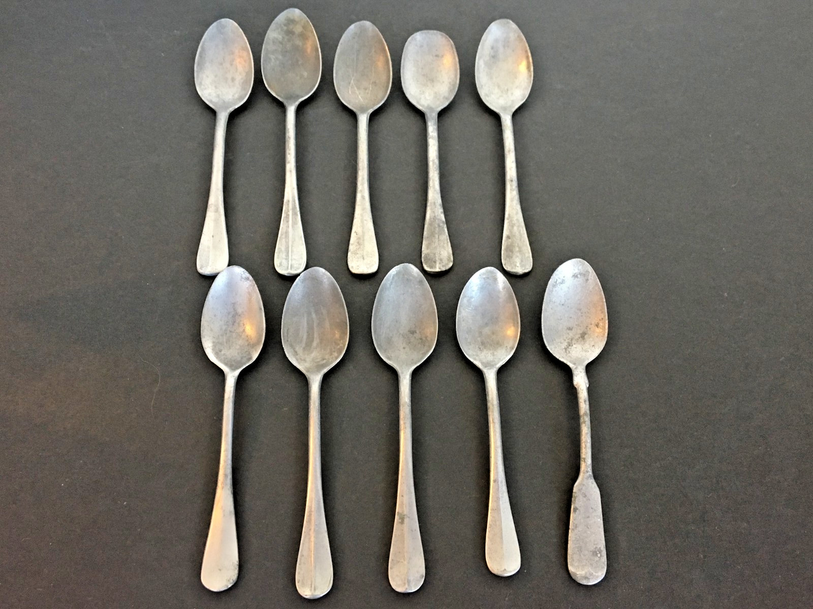 (10) Antique Veritas & Unmarked Aluminum Spoons, Circa. 1850-1899, All Original