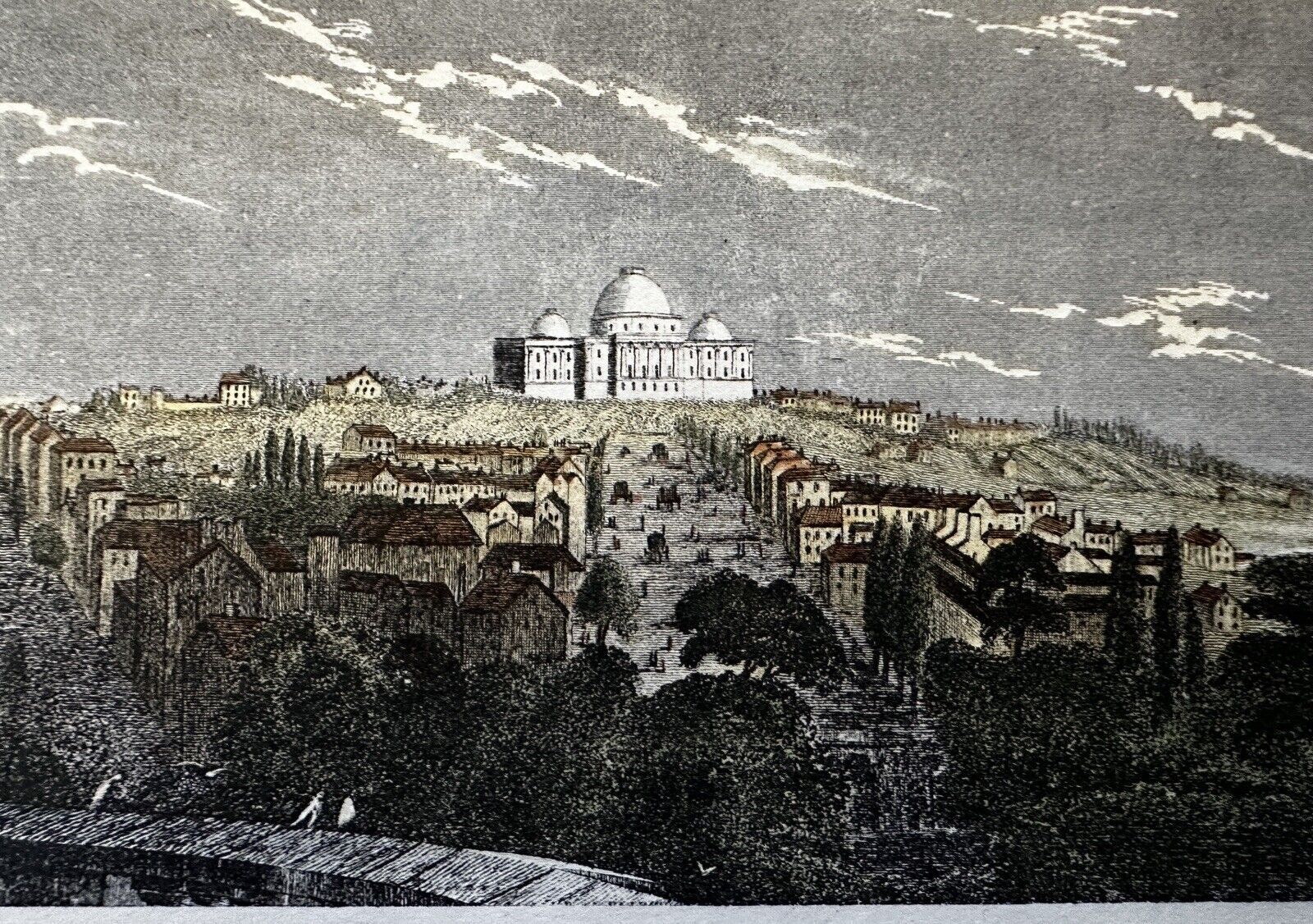 Washington D.C. birds-eye view c. 1850 antique engraved hand color print