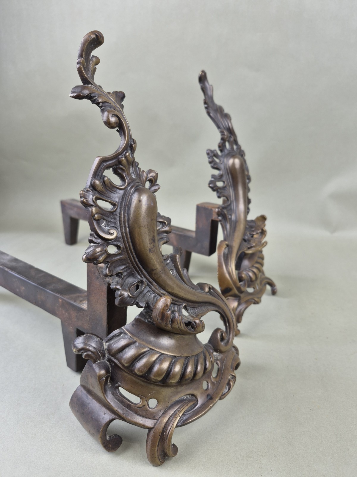 Antique FRENCH ROCOCO BRONZE Fireplace Andirons BAROQUE Fire Dogs Estate Luxury