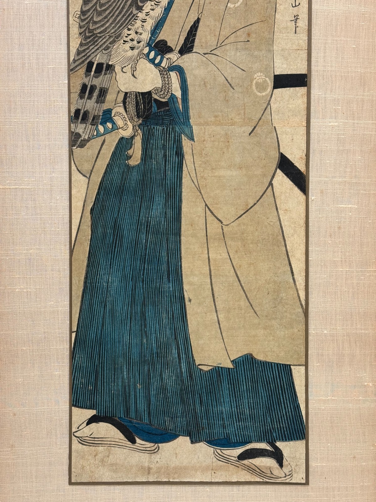 ORIGINAL KIKUGAWA EIZAN EDO WOODBLOCK MAN with FALCON JAPAN ASIAN JAPANESE ART