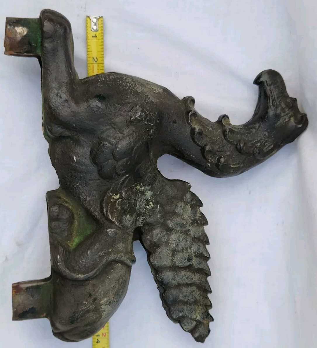Antique 27.5 Lb 15″ Cast Iron Bronze Architectural Griffin Building Topper Decor