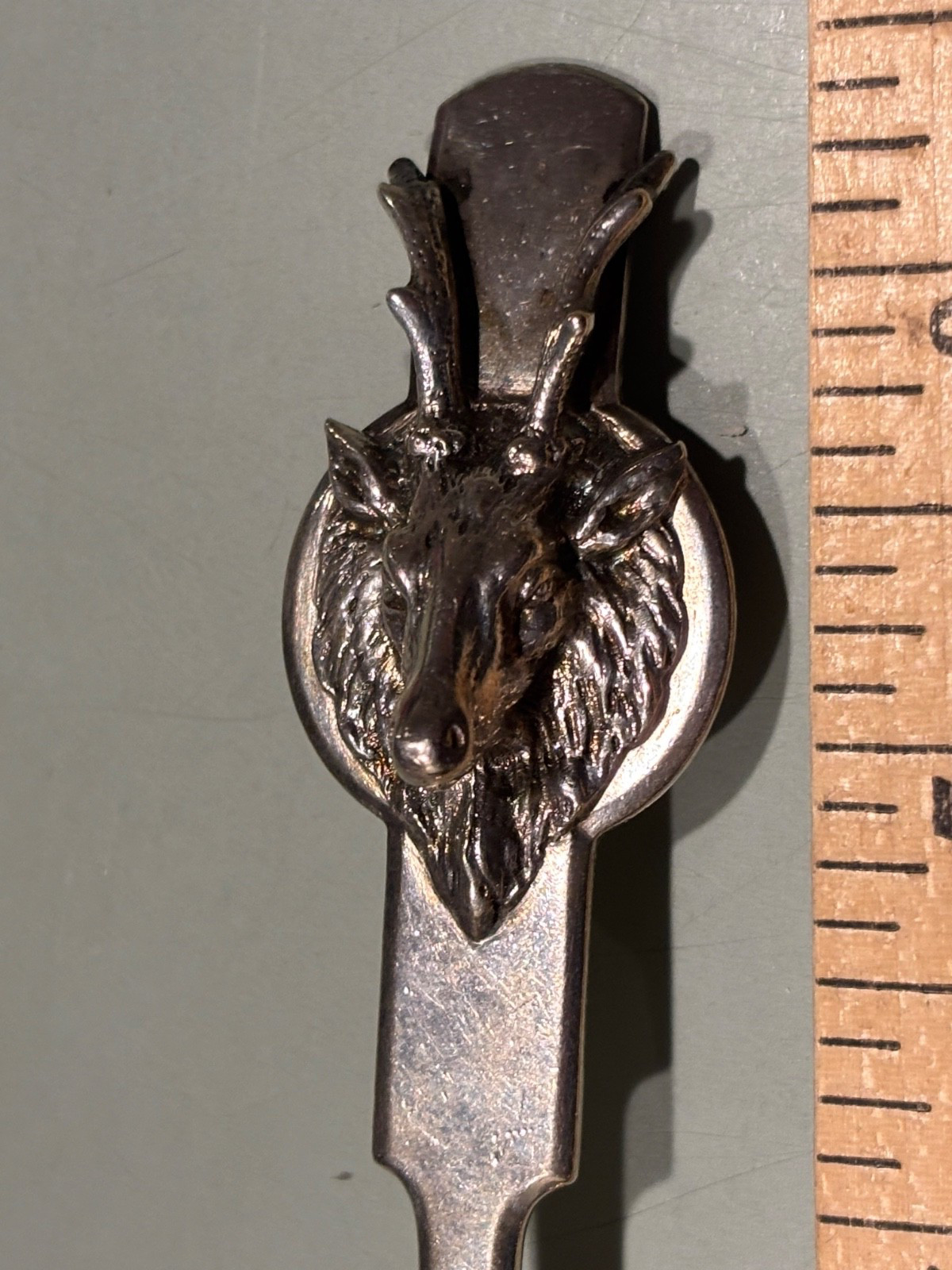 1855 Gorham Saxon Stag coin silver 8.75” serving pudding spoon figural deer