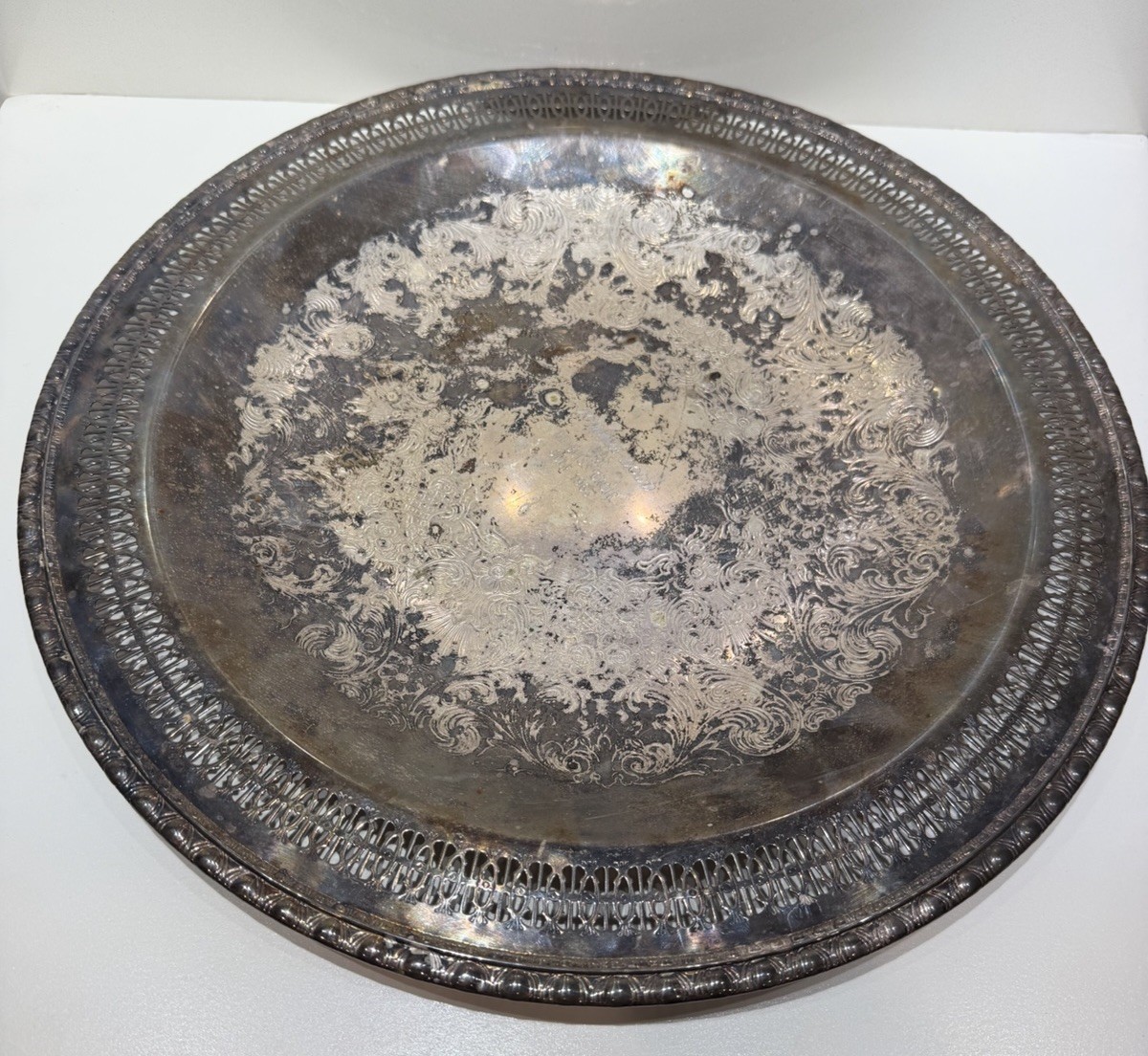 Vintage 15″ Reticulated Award Platter Serving Tray Engraved Ft. Bliss Choir 1965