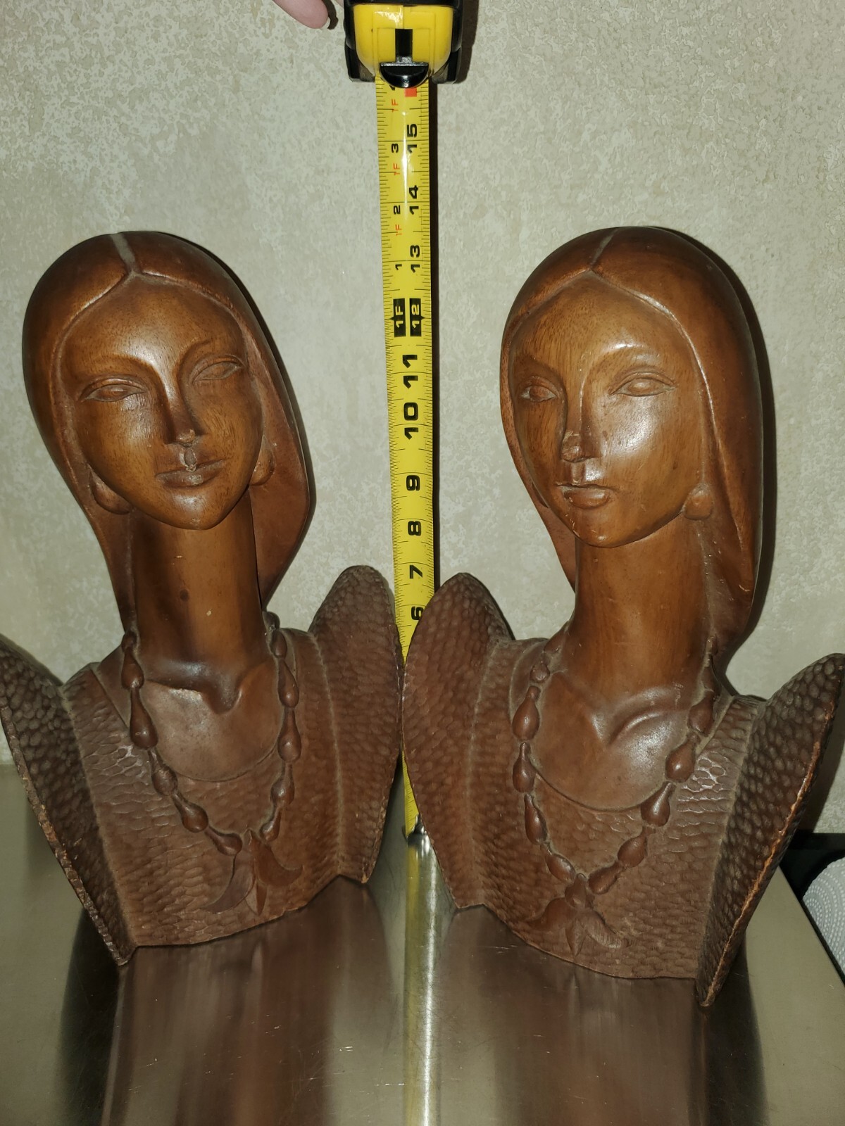ONE Vintage Carved Wooden Lady Bust Statue 14”X 7” X 5” *BUYER GETS ONE* AS IS!