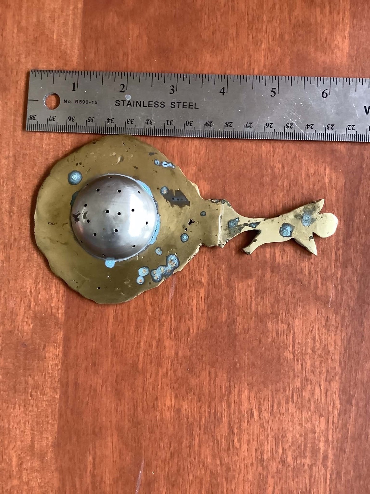 Antique Ornate Early 1900s Italian Brass & Silver Tea Strainer Cherubs Gorgeous