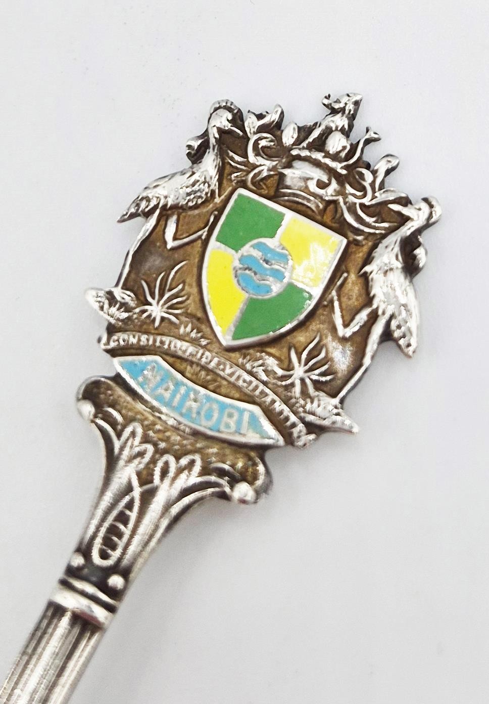 VINTAGE STERLING SILVER & ENAMEL NAIROBI SOUVENIR SPOON Birmingham 1957