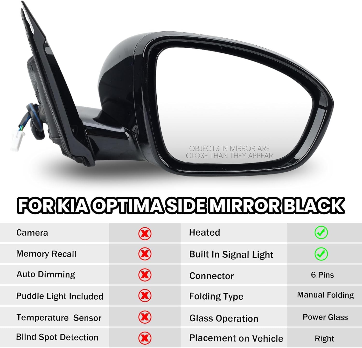 Passenger Side Mirror Compatible with 2019 2020 2021 2022 2023 Nissan Altima Mir