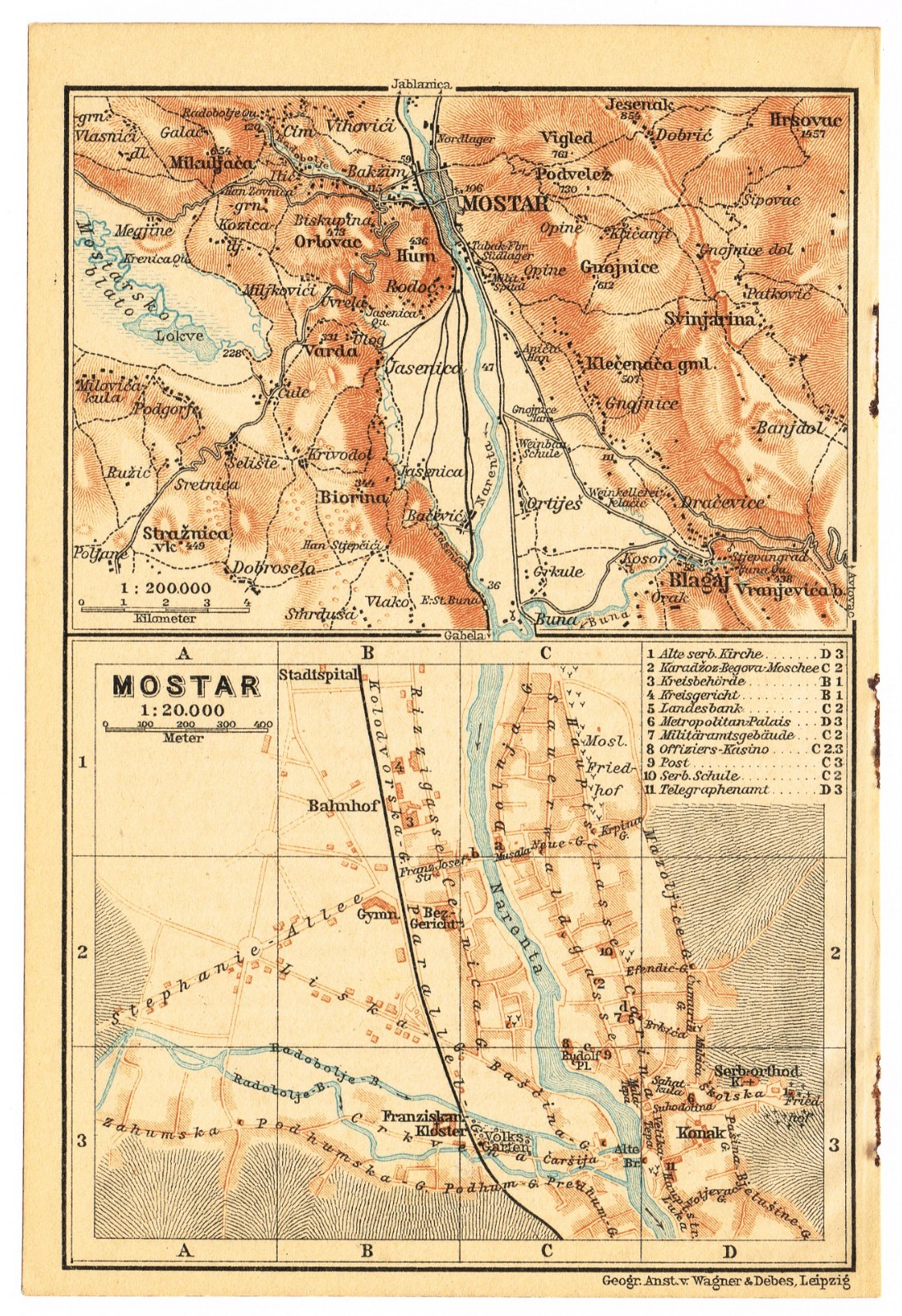 MOSTAR 1914 Original map Bosnia and Herzegovina