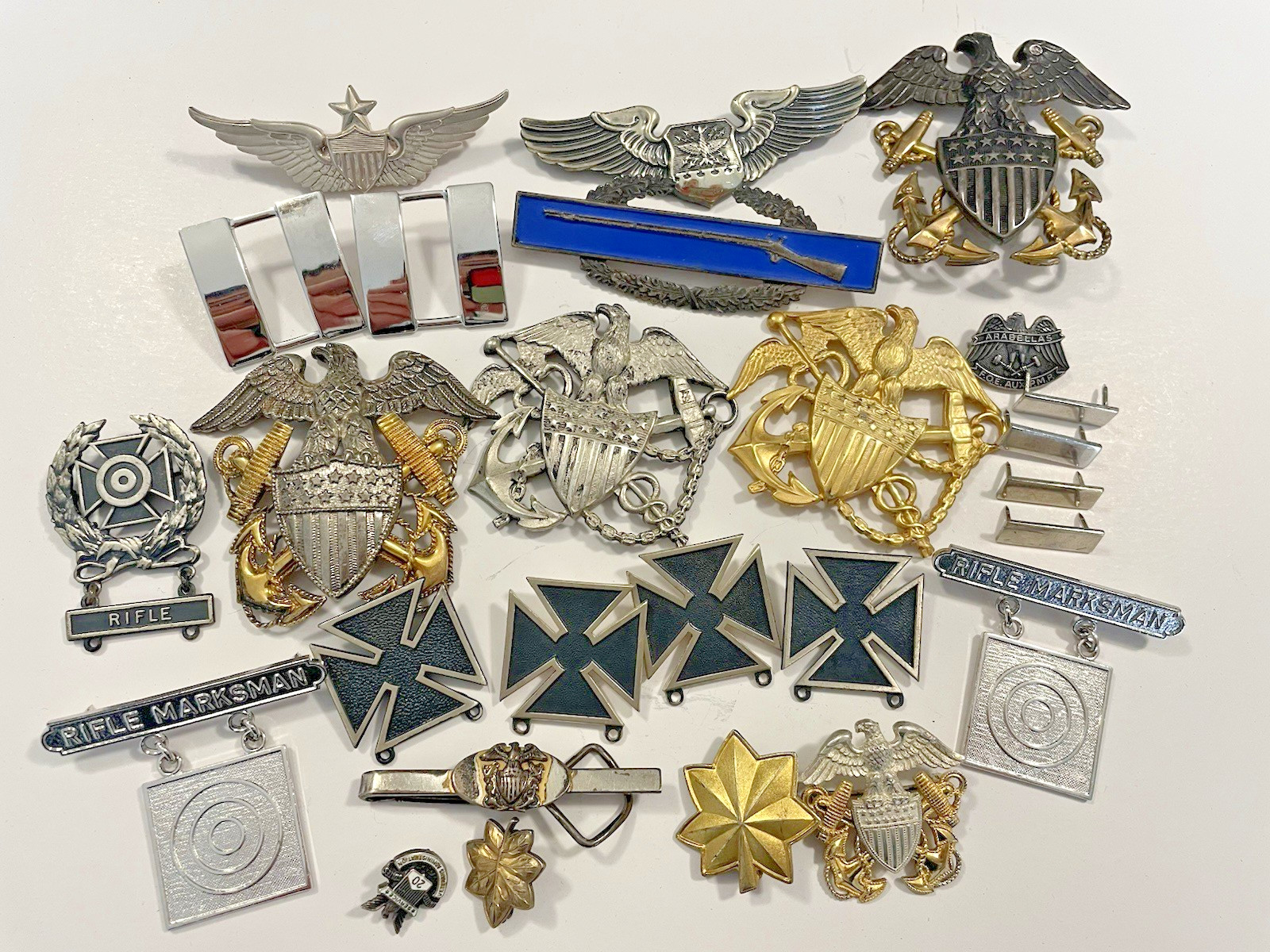 9.4 Ounces Vintage Sterling Silver Badges Military Pins CLEAN Not Scrap Lot Army