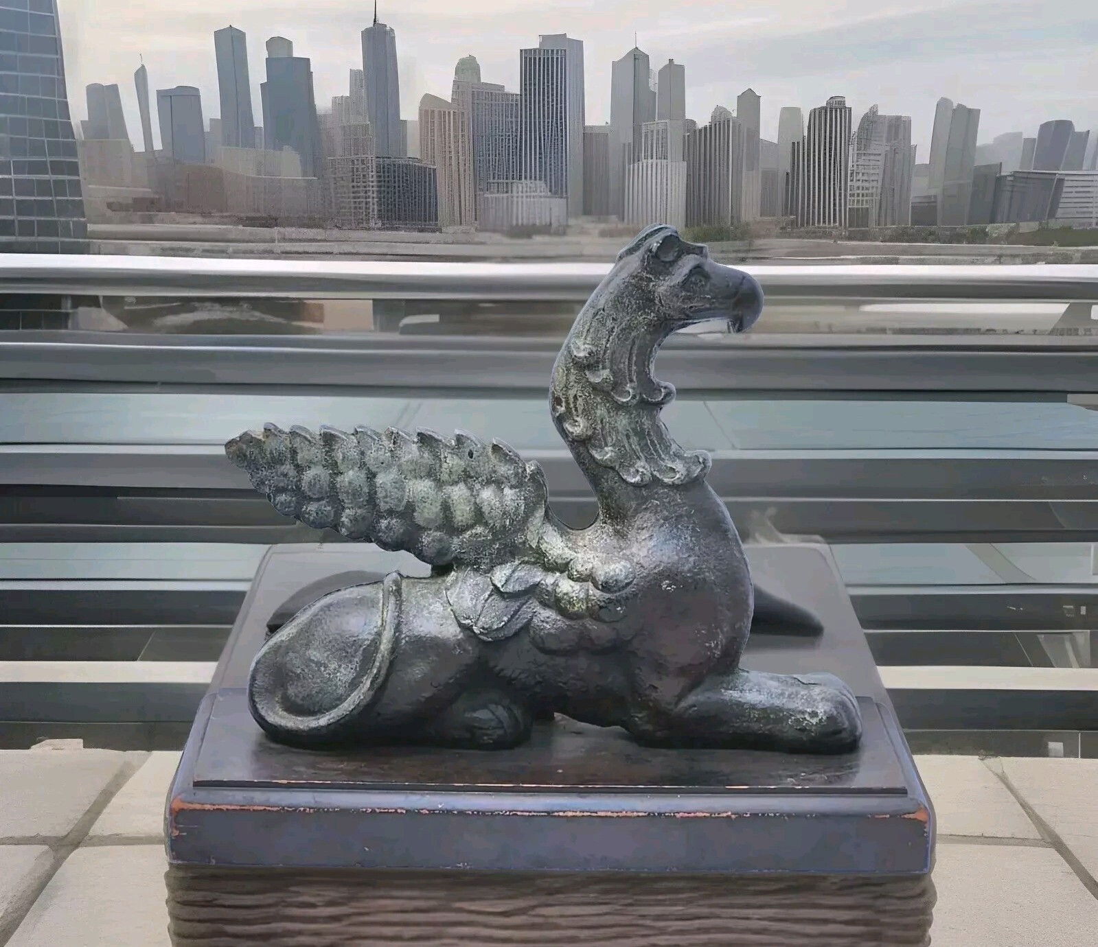 Antique 27.5 Lb 15″ Cast Iron Bronze Architectural Griffin Building Topper Decor