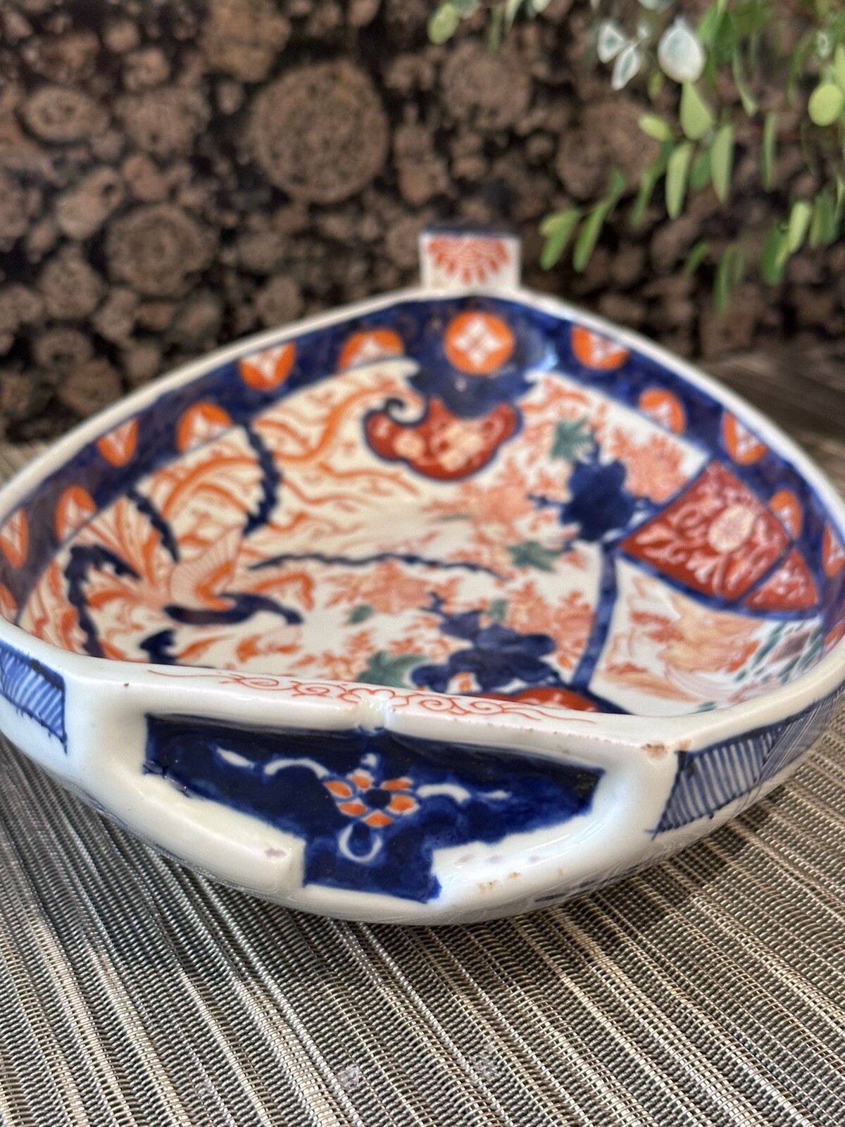 1850-1899 Antique Japanese Meji Period Imari Boat Platter Palatial Hibiscus