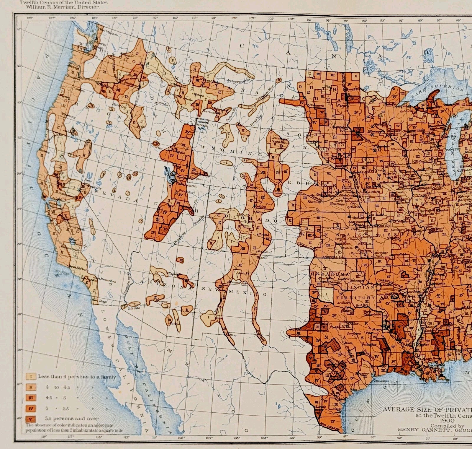 1900 UNITED STATES – SIZE OF FAMILIES Map ORIGINAL (13×8.25) 12TH CENSUS