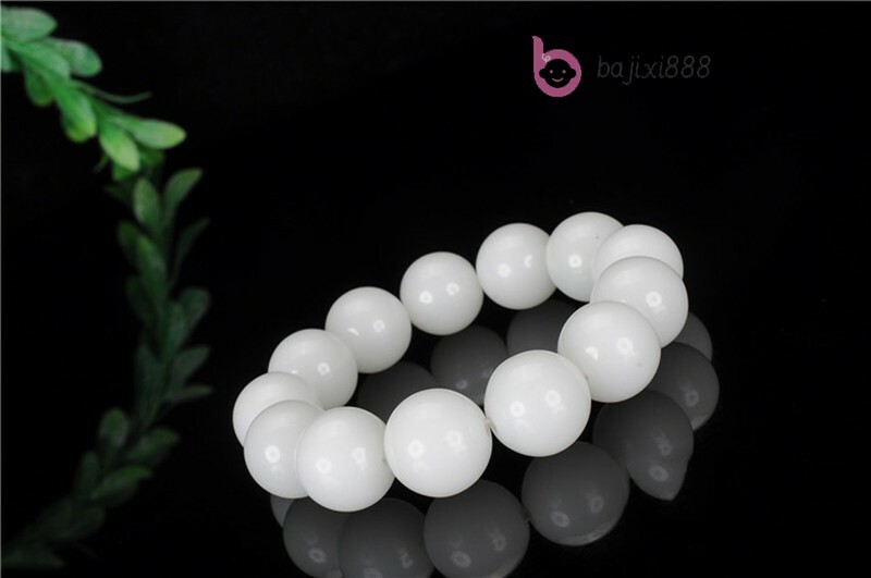 Chinese Old Hetian jade White jade handmade round Beads Bracelet 8016