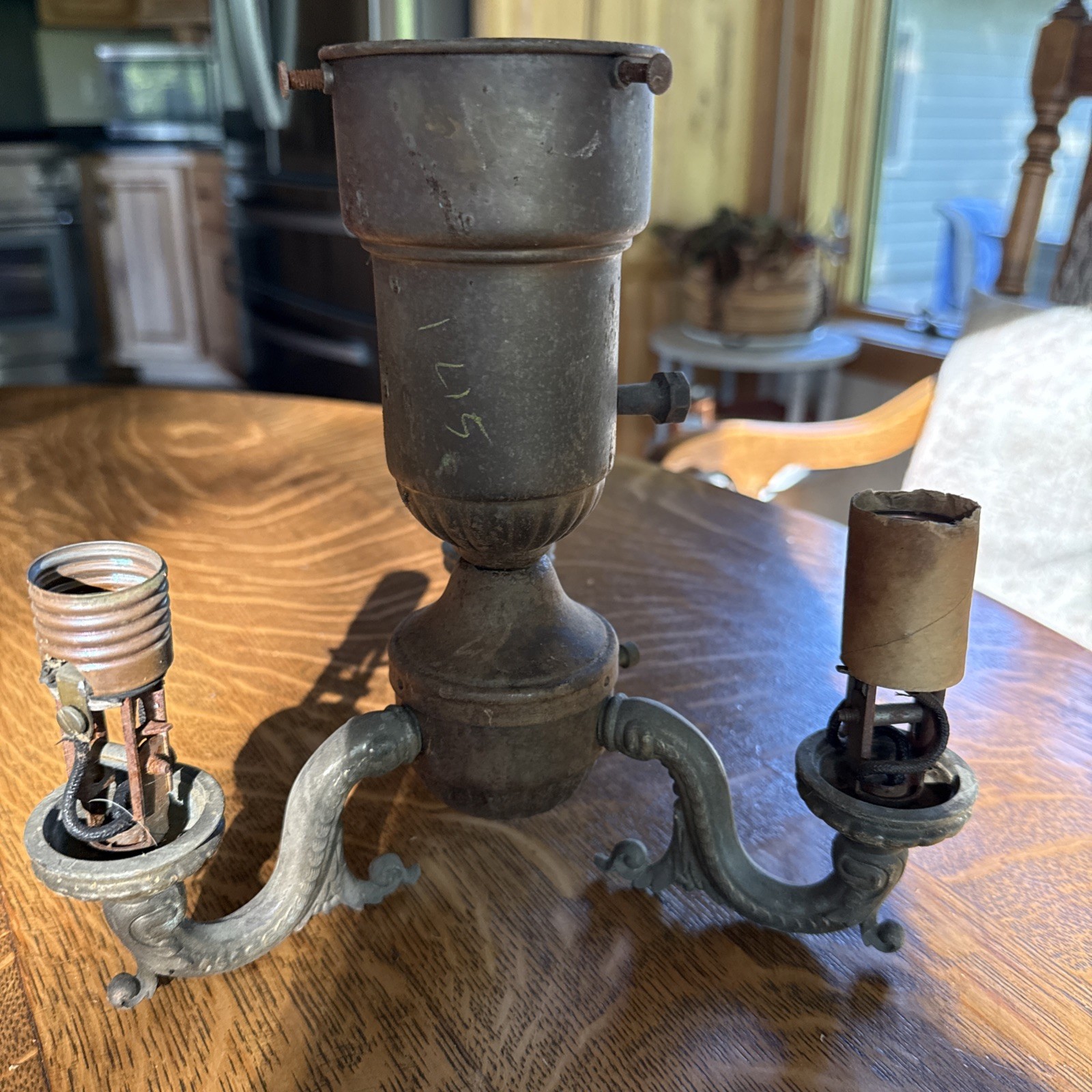 antique 1920s or 1930s Art Deco three-light candelabra Salvage Cast Brass