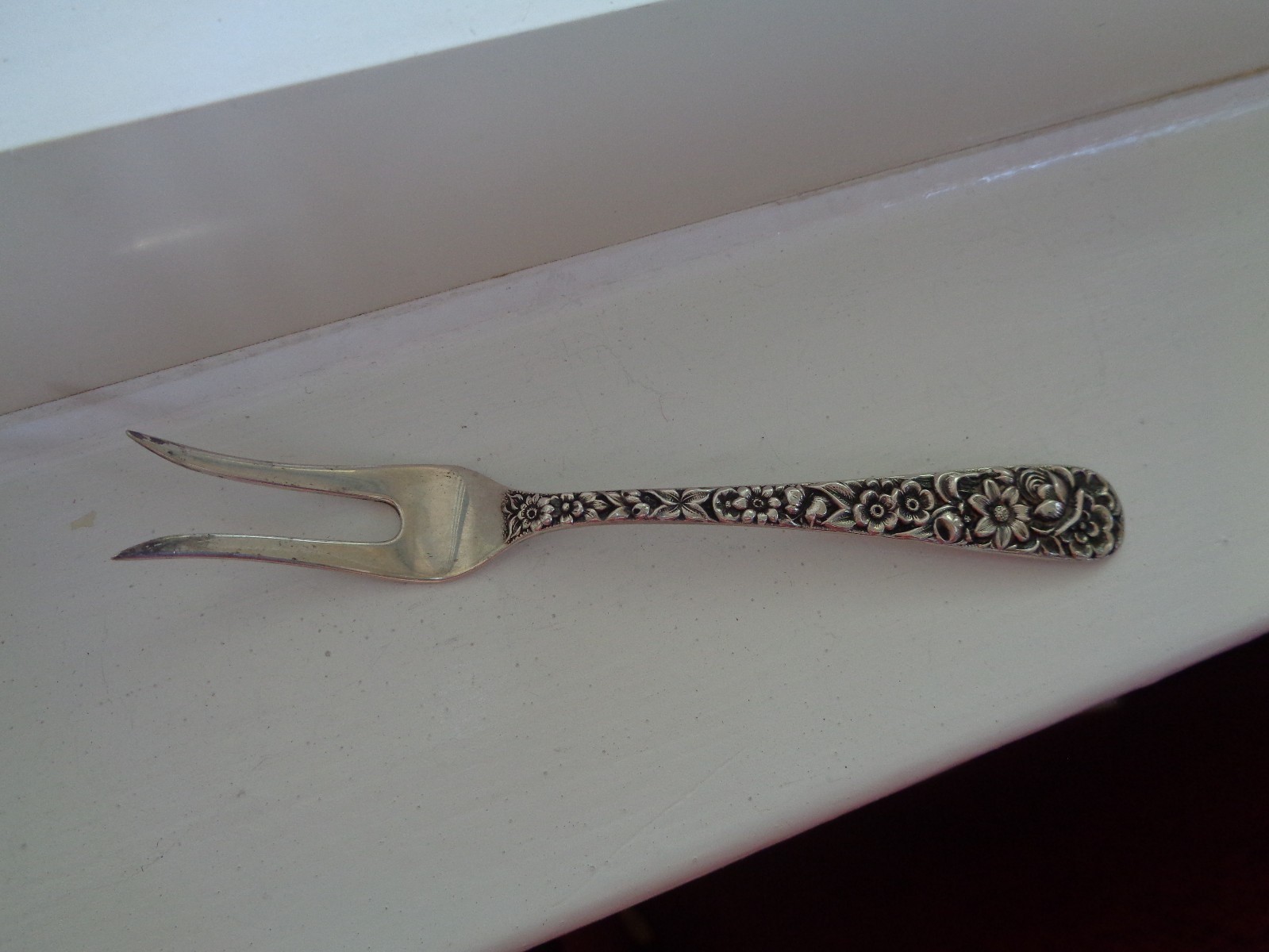 Kirk Repousee Sterling Pickle or Appetizer Fork 1900-1940
