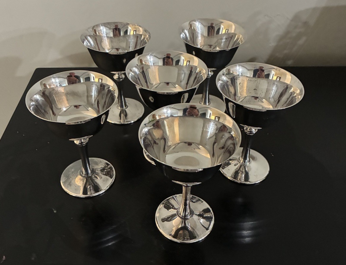 ITALIAN SILVER-PLATED COUPES (set of 6; c. 1970-80)