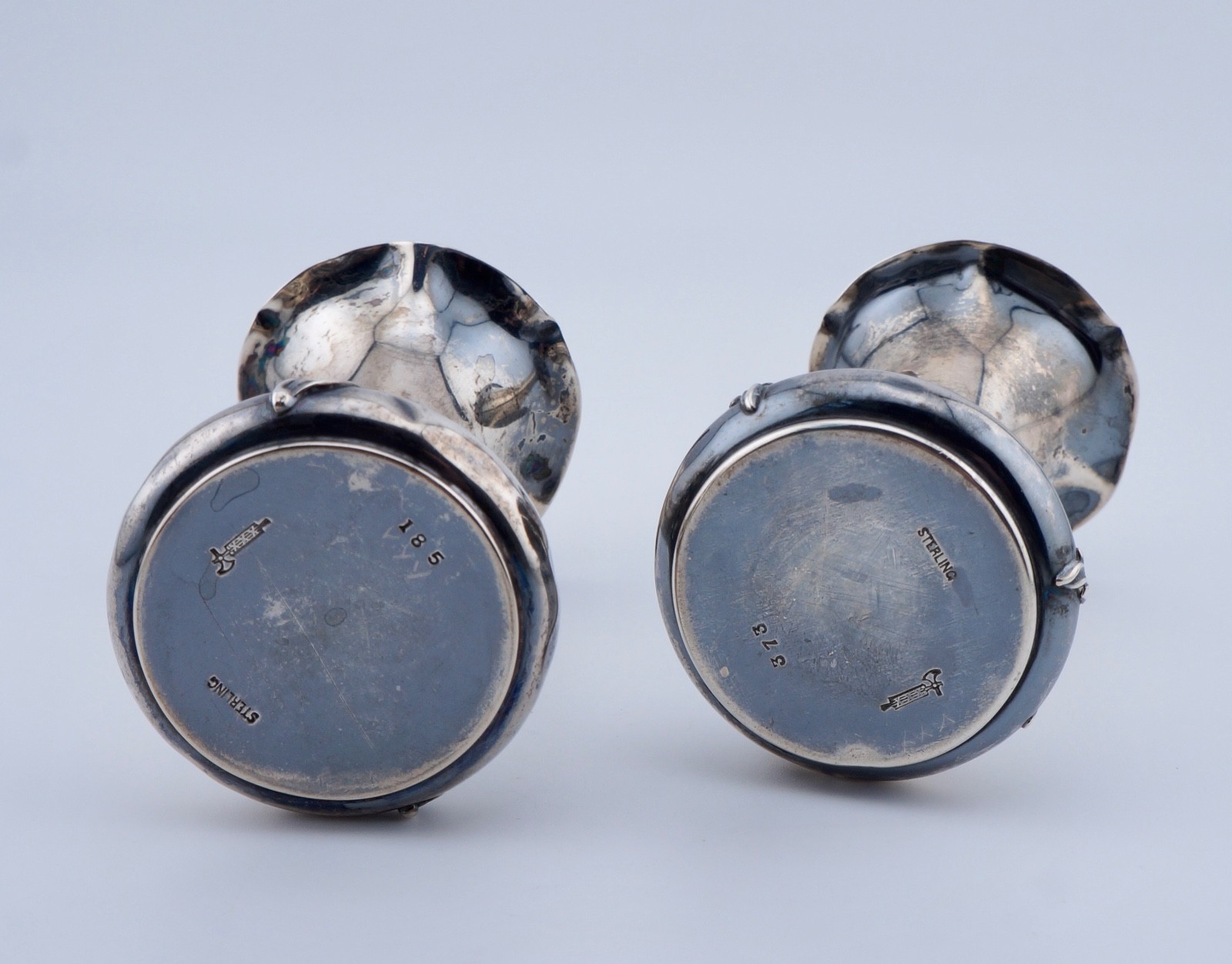 Kerr Sterling Silver Art Nouveau Floral Flower Bud Vases Antique Vintage Pair