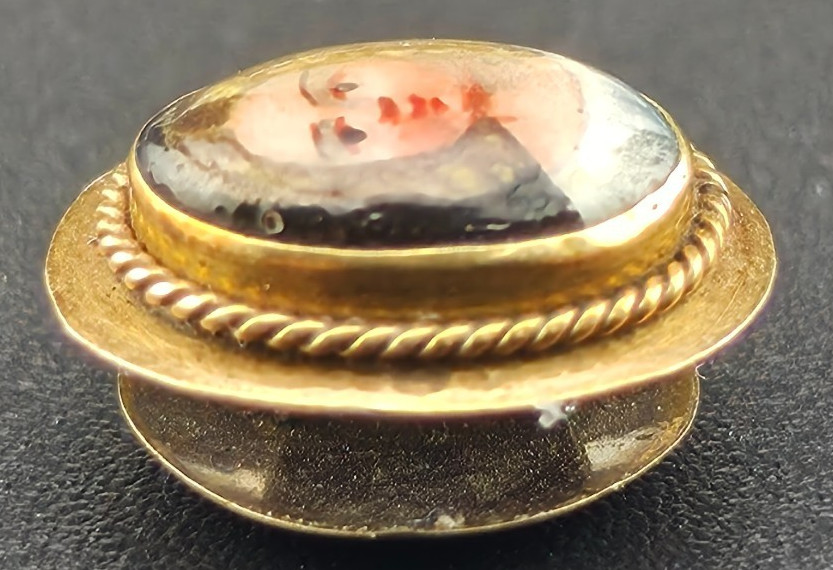Antique 12mm Hand Painted Little Girl Mini Portrait Cameo 14k Button Mourning