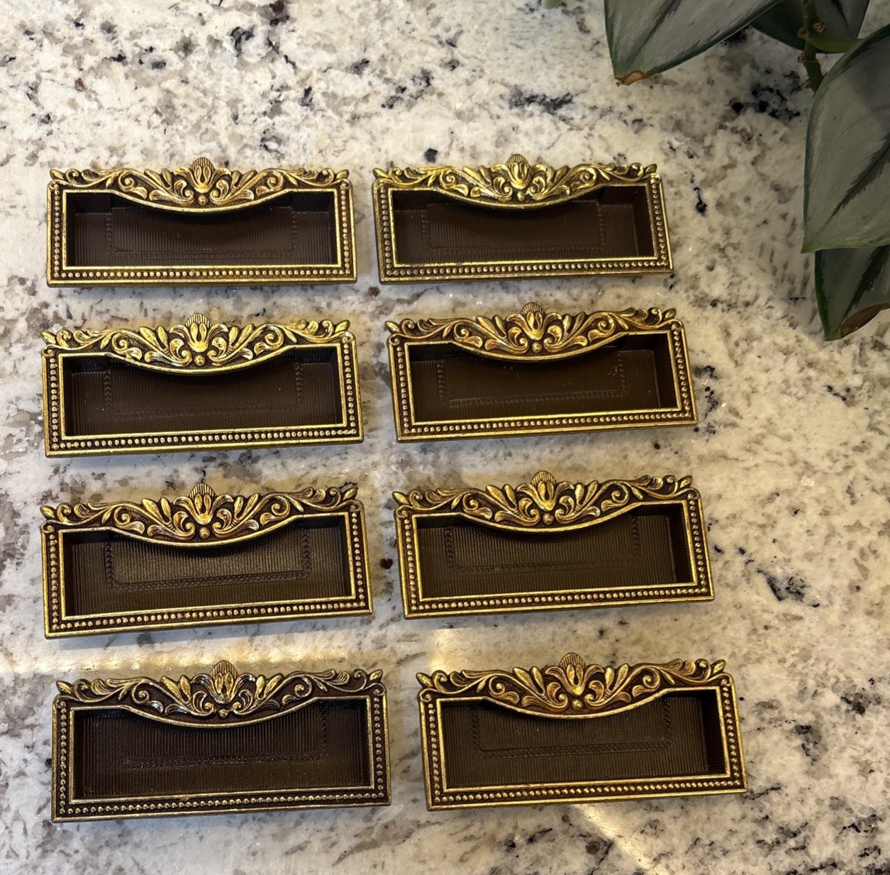 8 VTG Vcr Italy Brass Label Holder Drawer Pull French Provincial Rococo Hardware