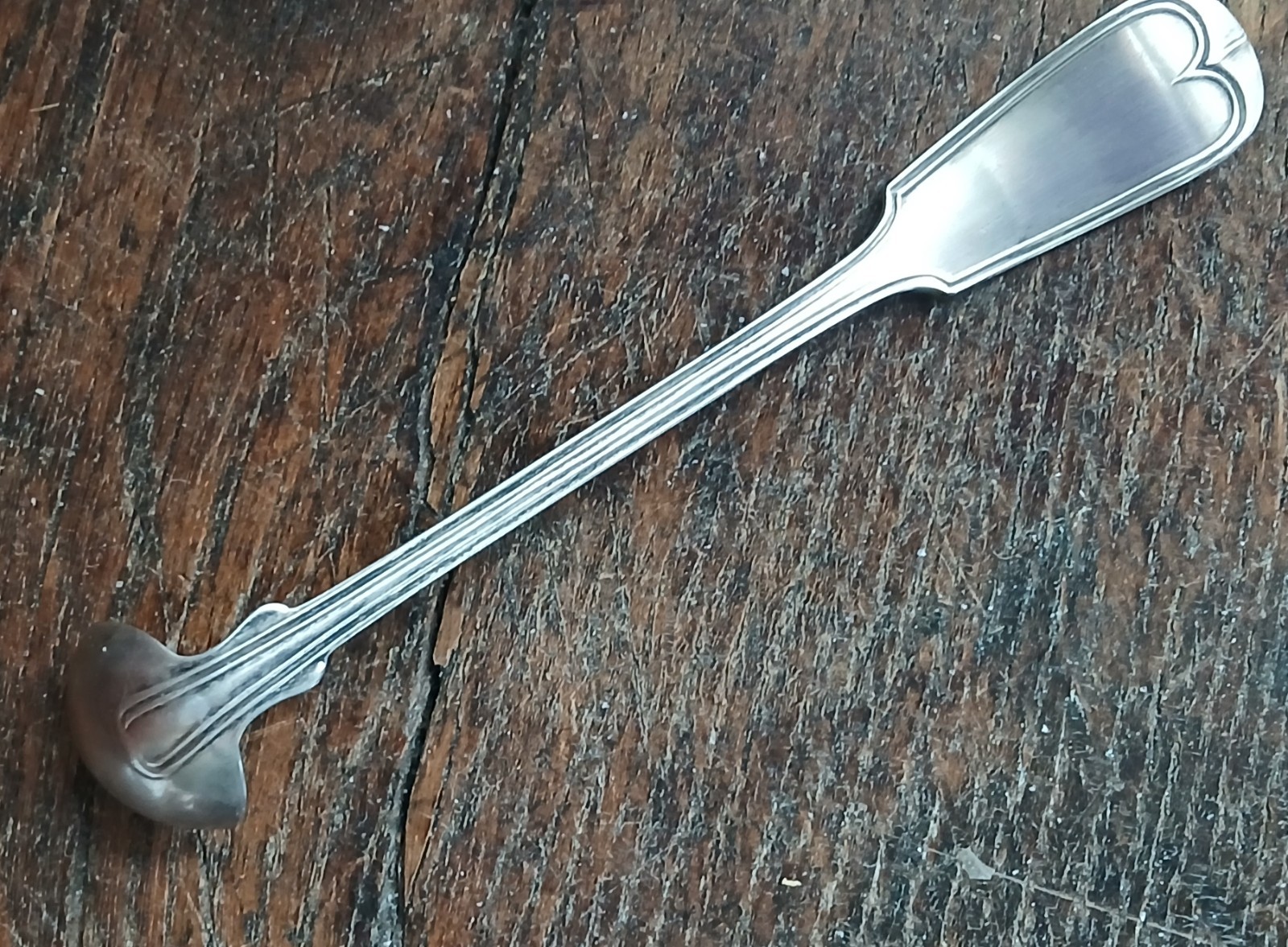 Antique Sterling Coin UNKNOWN Fiddle & Thread Mustard Ladle Spoon RARE “McGee”