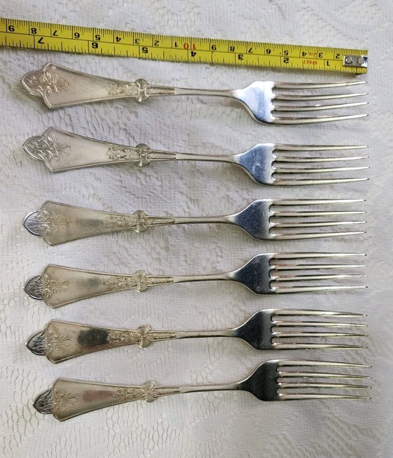 😜SET OF 6 RARE VICTORIAN AESTHETIC c1874! SILVER PTRN SILVERPLATED PLACE FORKS