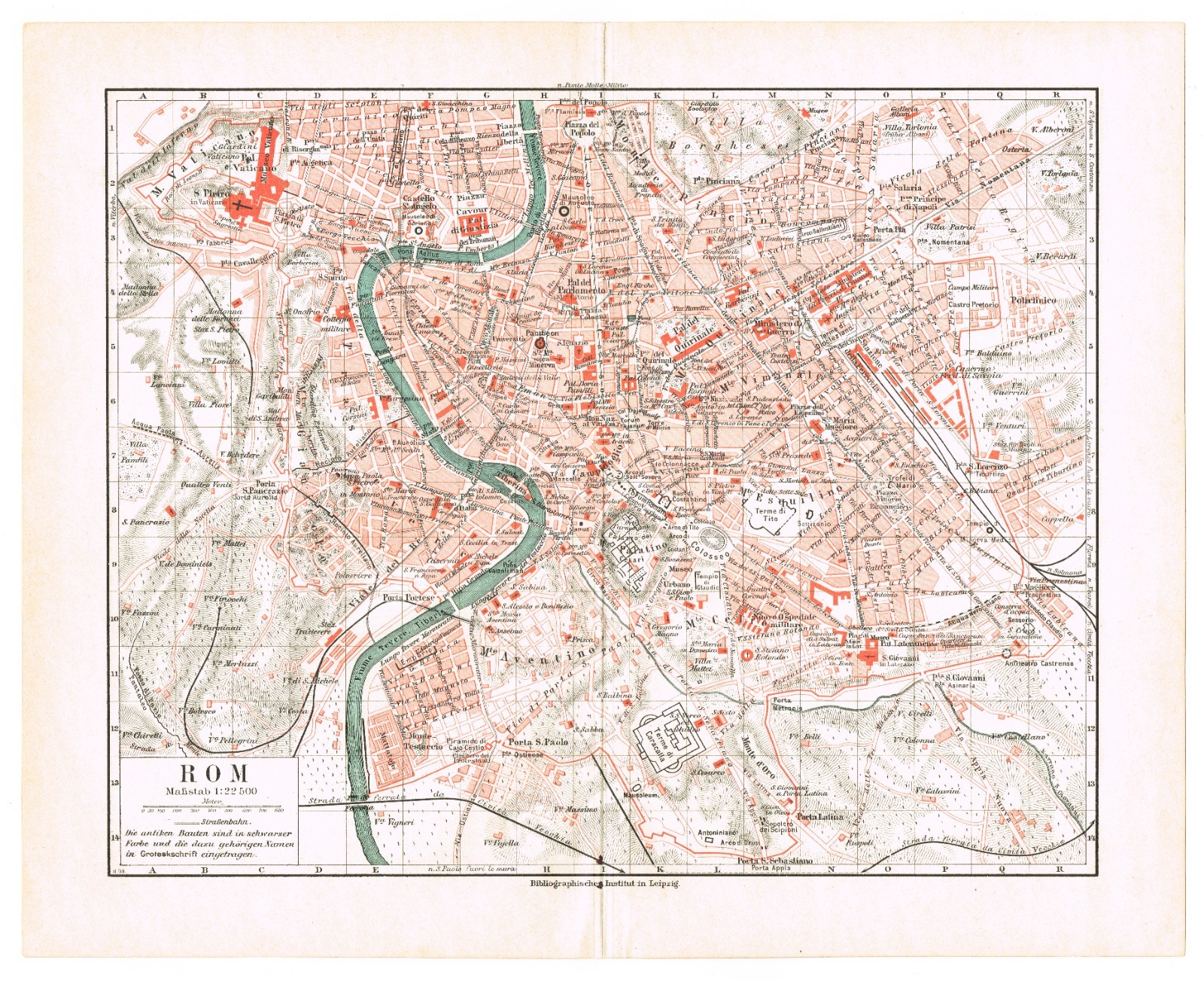 ROME Original Antique map plan 1899 DATED ITALY Repubblica Italiana VATICAN CITY