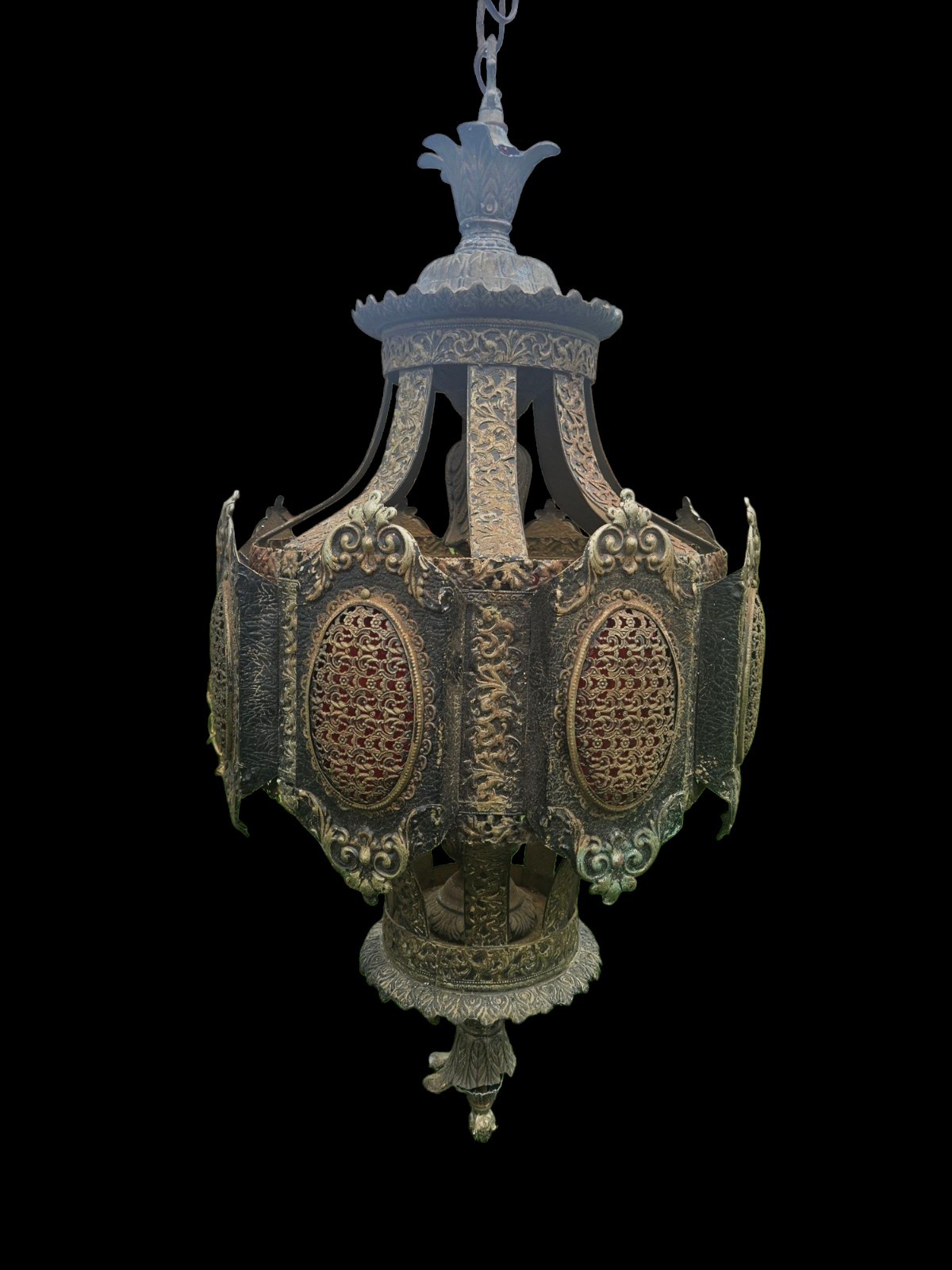 3ft 8 Red Slag Glass METAL Hanging Chandelier Antique Art Nouveau Needs Restored