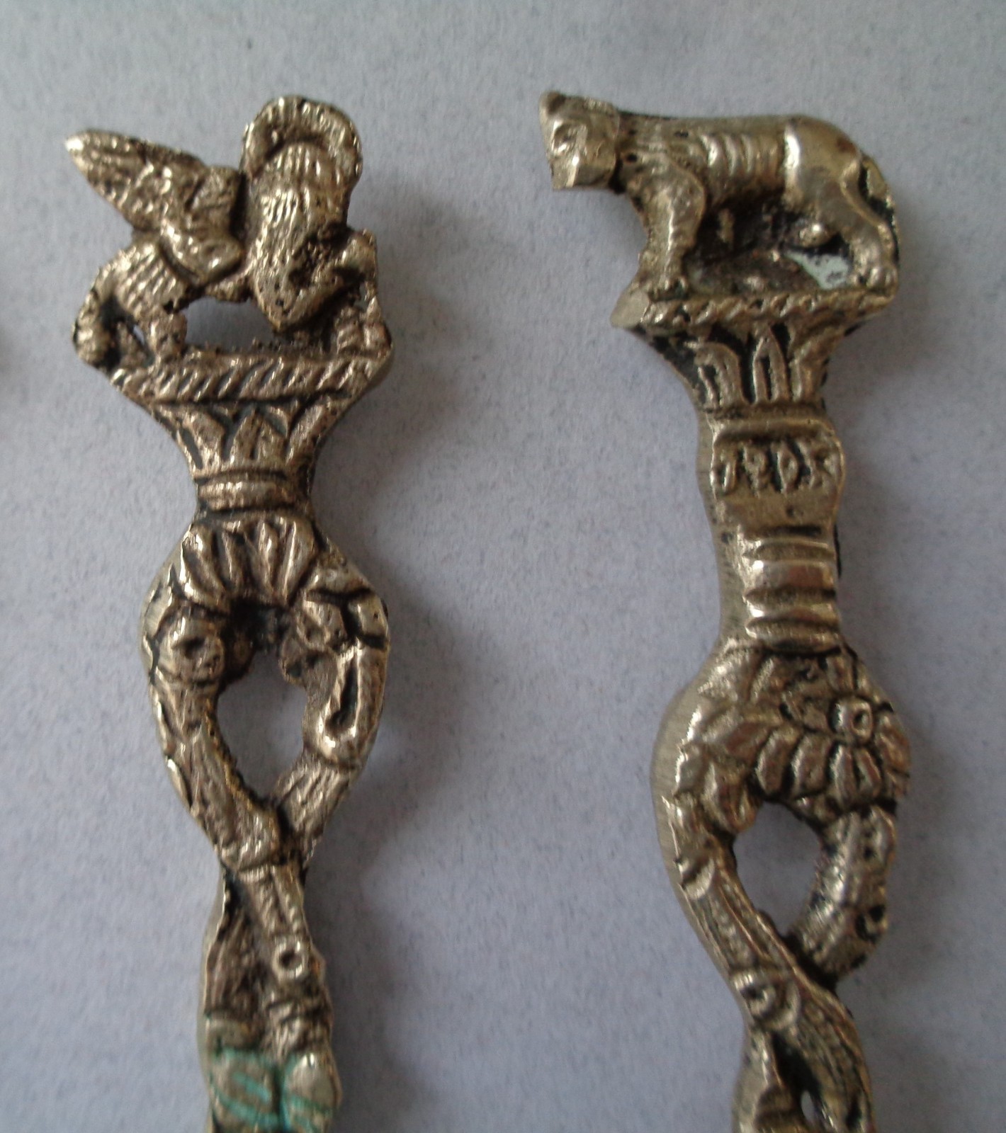 Antique Montagnani Italy Ornate Small Serving Utensils Roman Figures Set of 3