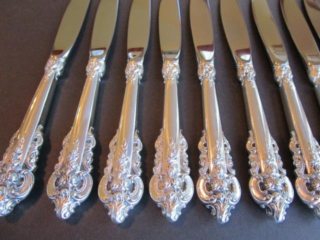 1 (ONE) WALLACE GRANDE BAROQUE STERLING SILVER FLATWARE DINNER KNIFE-9″MINT****