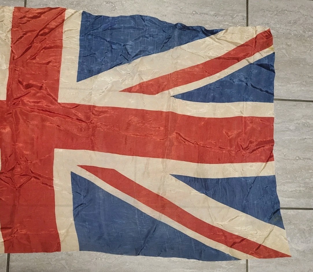 Antique Union Jack United Kingdom British Silk Flag 53” x 24”