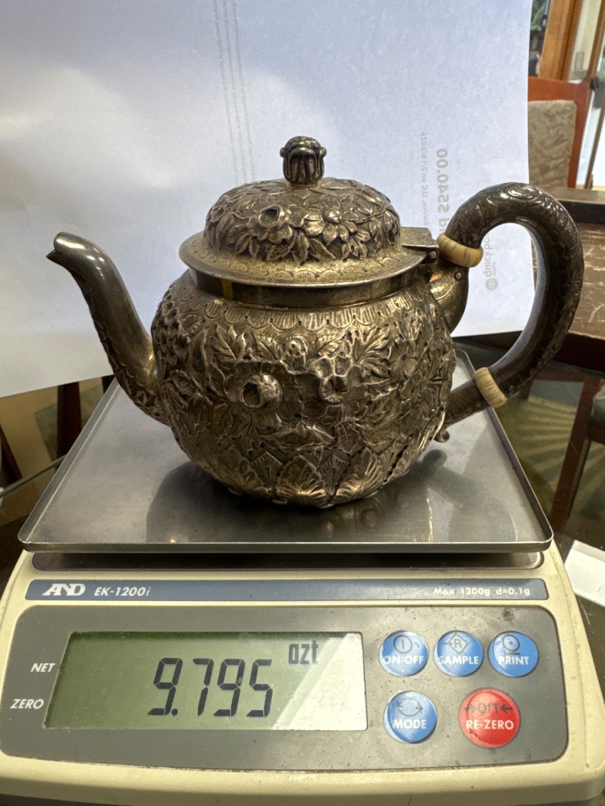 Tiffany & Co. Makers Sterling Silver tea pot Pattern 6387 flowers 1881