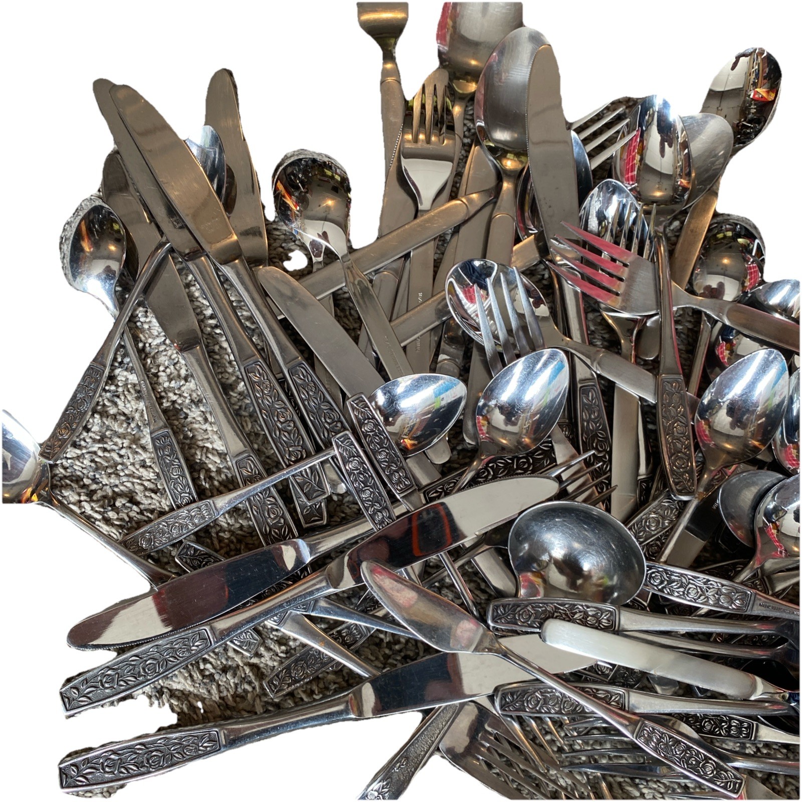 BIG Vintage Lot Of Silver Plated Mixture Of 67 Pieces, Forks, Spoons, Knives Etc