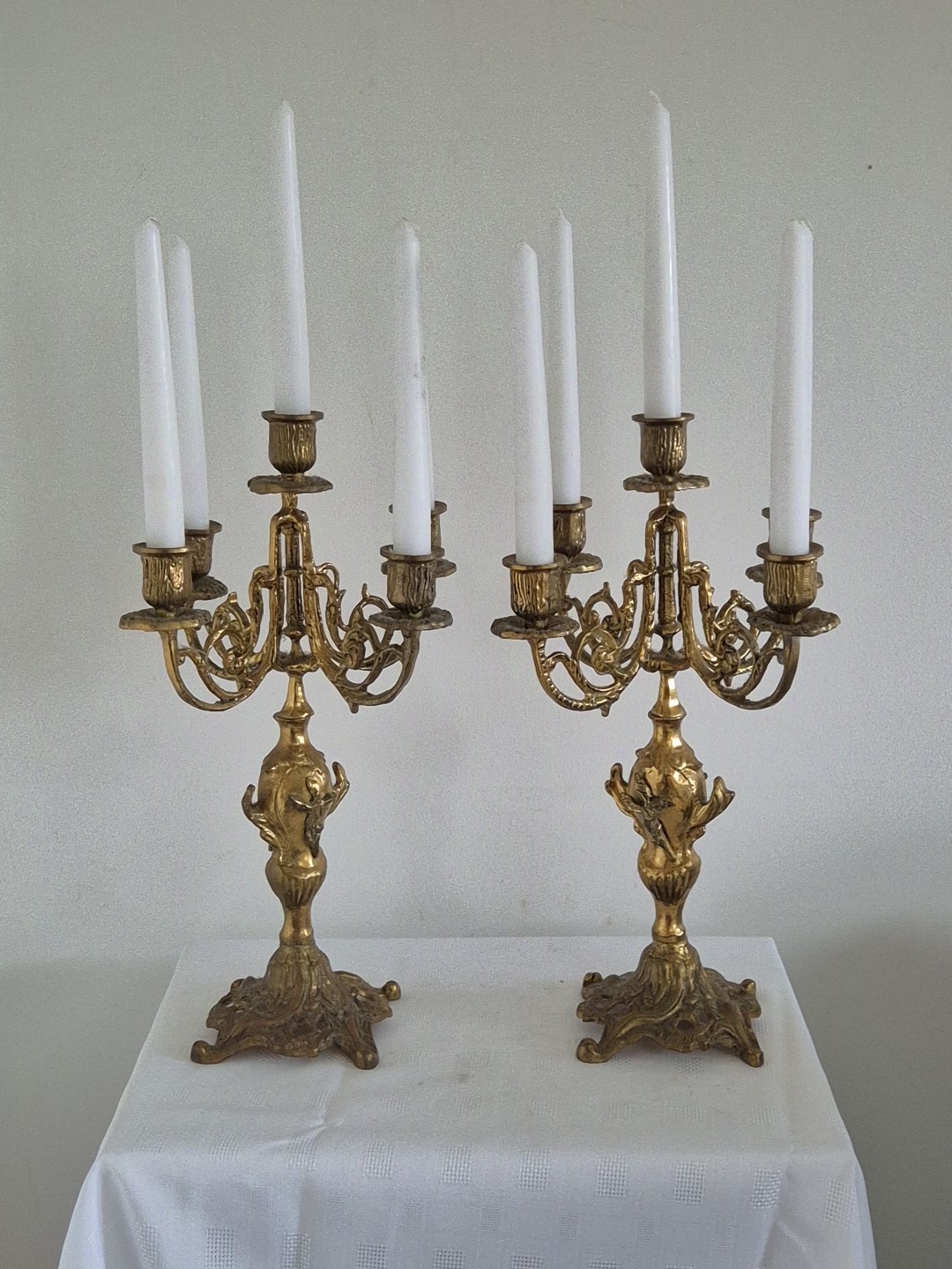 Pair Antique 1800s Candlelarba 5 Arm Heavy Ornate Quality French 16″