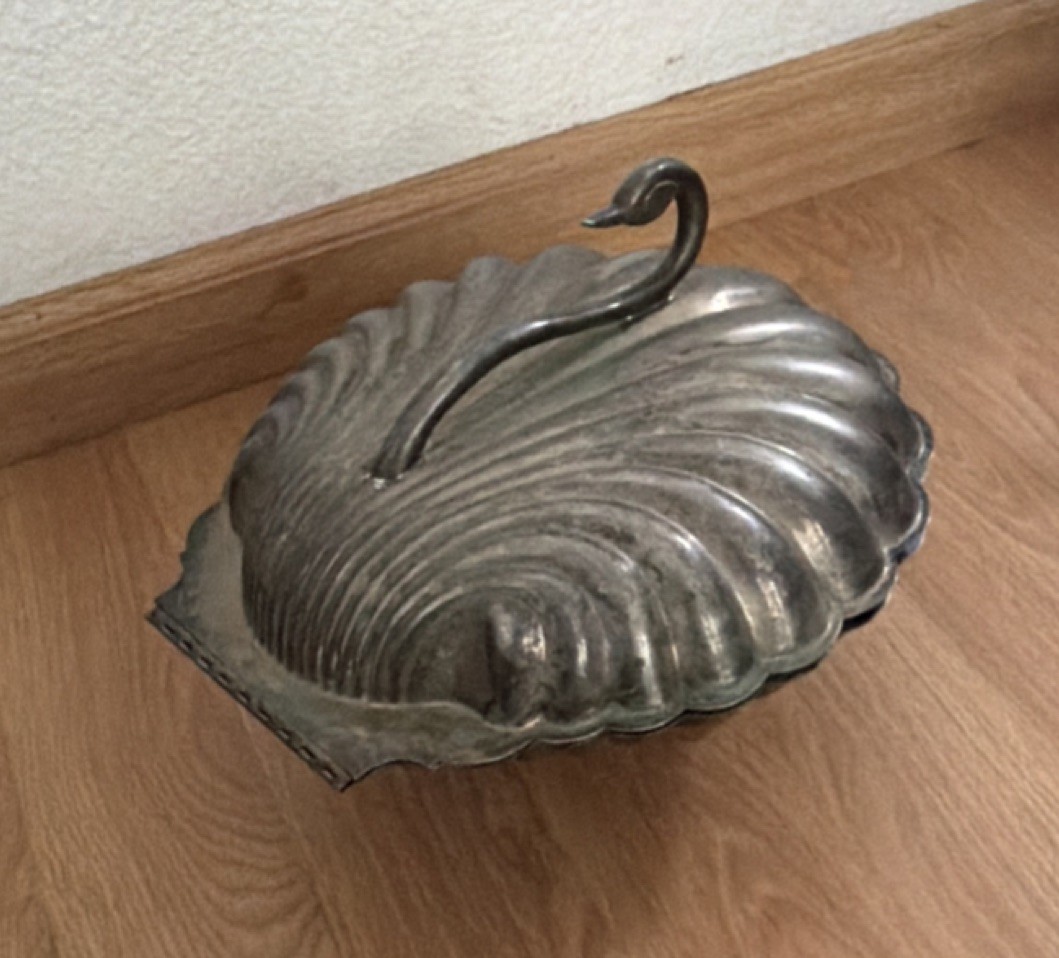 Antique Silver-Plated Swan Shell Butter Dish 1850-1899 Victorian Tableware