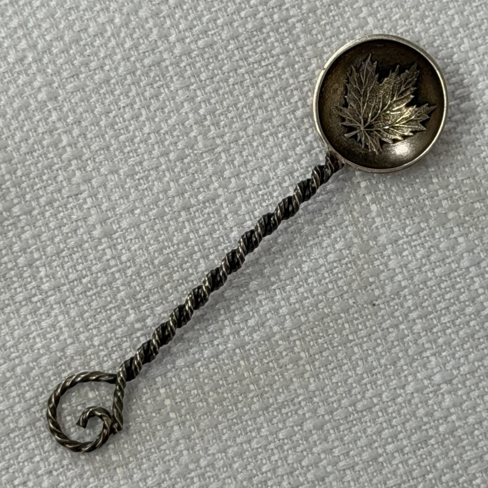 STERLING Silver Miniature SPOON Twisted Handle Maple Leaf