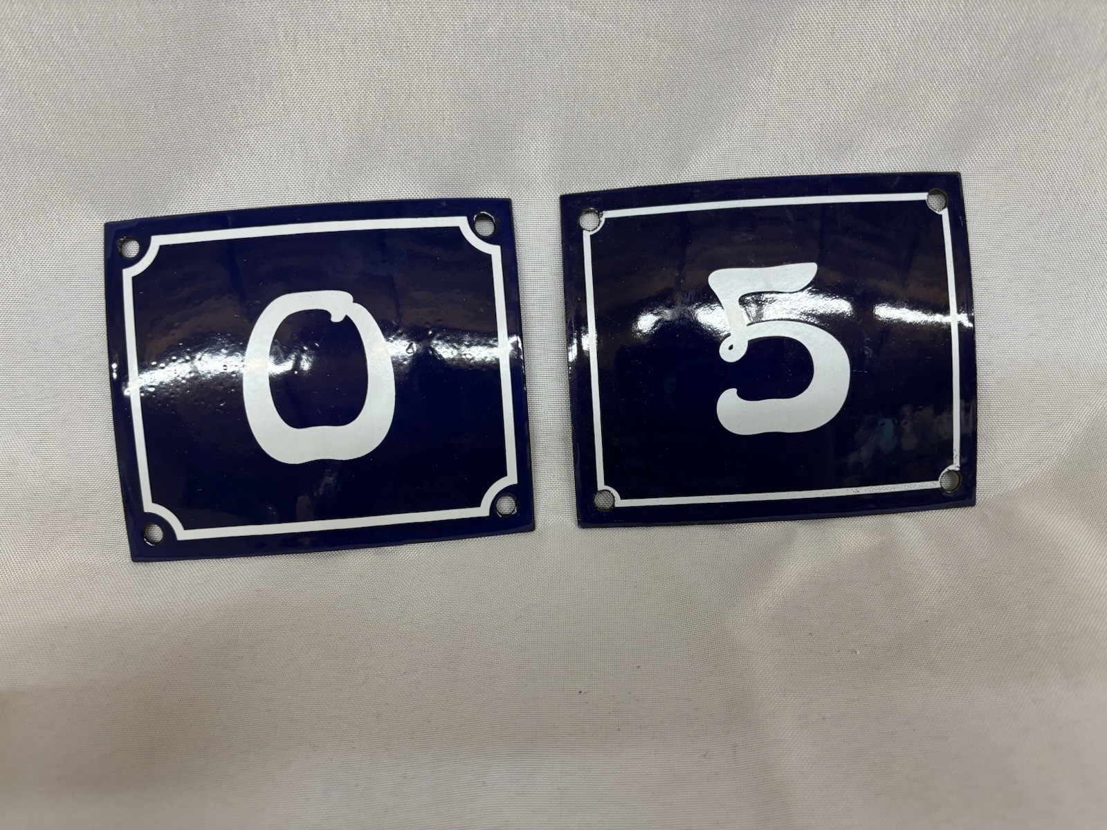 Vintage Style Blue Enamel Porcelain French House Number Steel Metal Sign 0 And 5