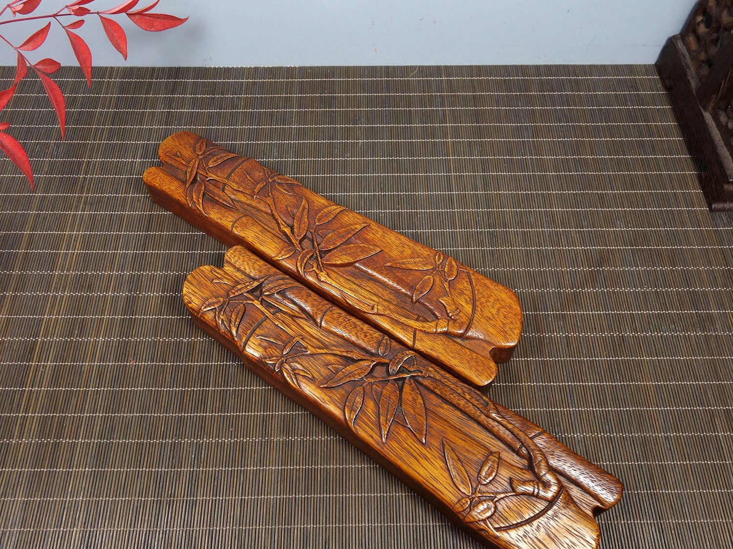 Old Tibetan Rosewood Carving Bamboo Weighing Scale Rising Step By Step Decor