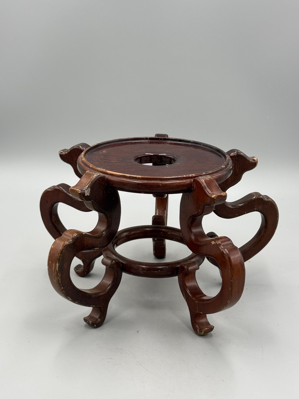 Vintage Mid 20th Century Chinese Hardwood Stand Base for Fish Bowl & Vase 5.5”