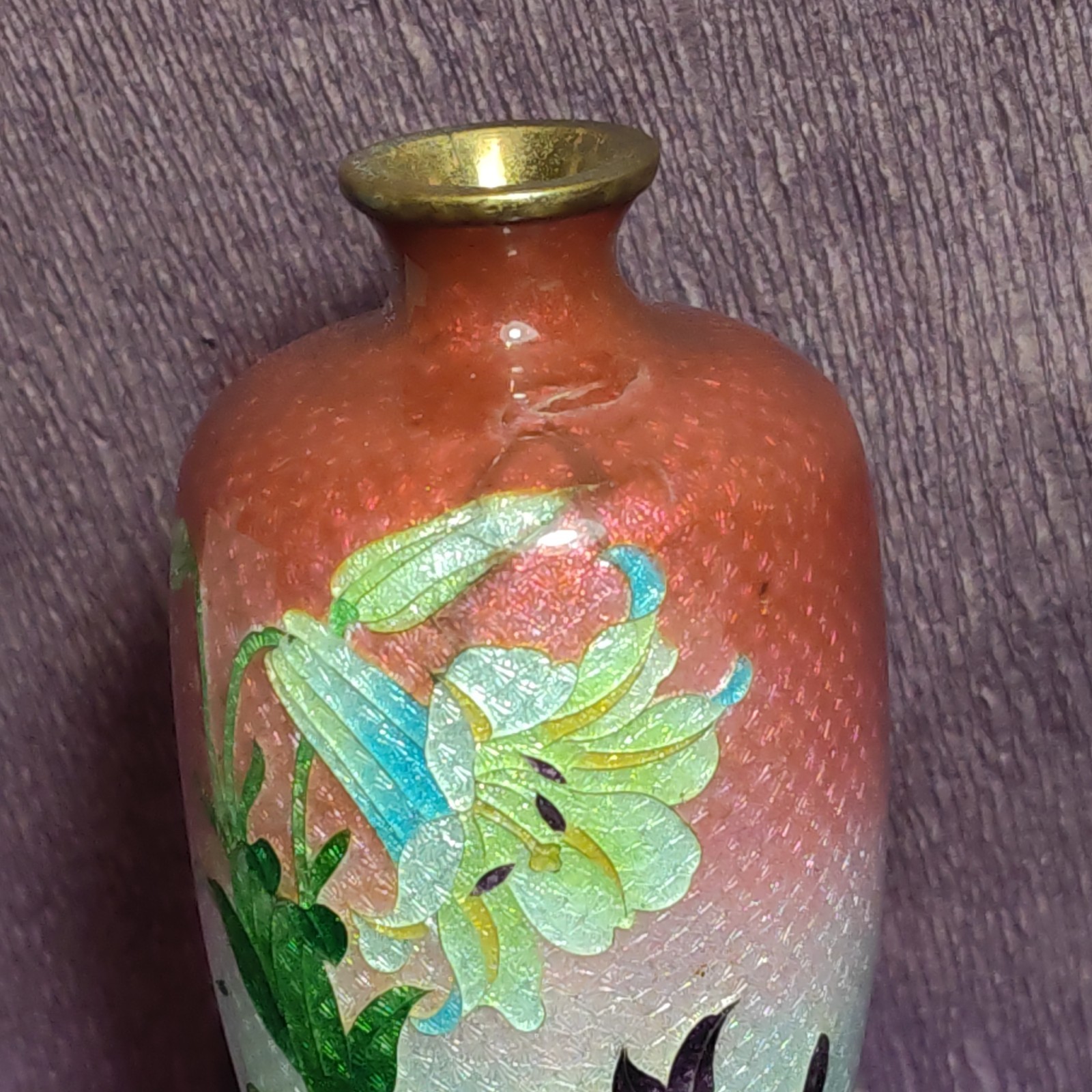 Antique Japanese Ginbari Floral Vase 12cm